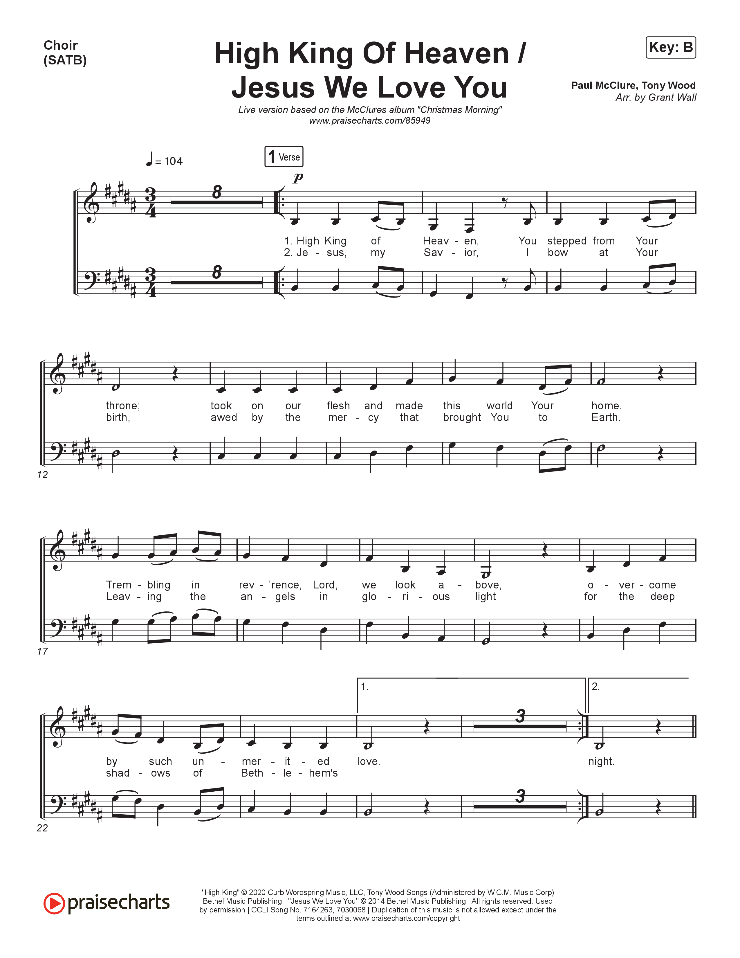 High King Of Heaven / Jesus We Love You (Live At Bethel) Vocal Sheet (SATB) (The McClures)