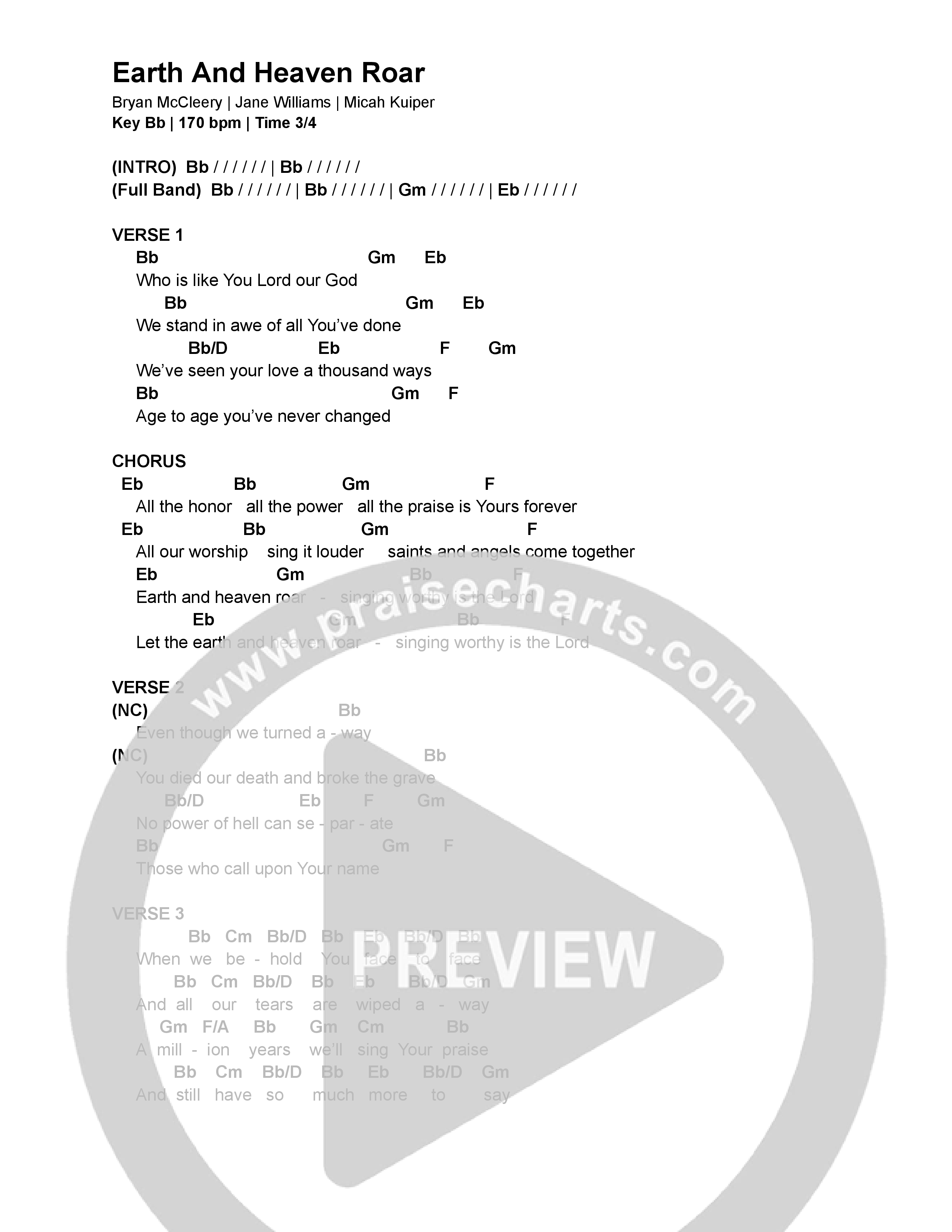 Earth And Heaven Roar (Live) Chord Chart (Bryan McCleery)