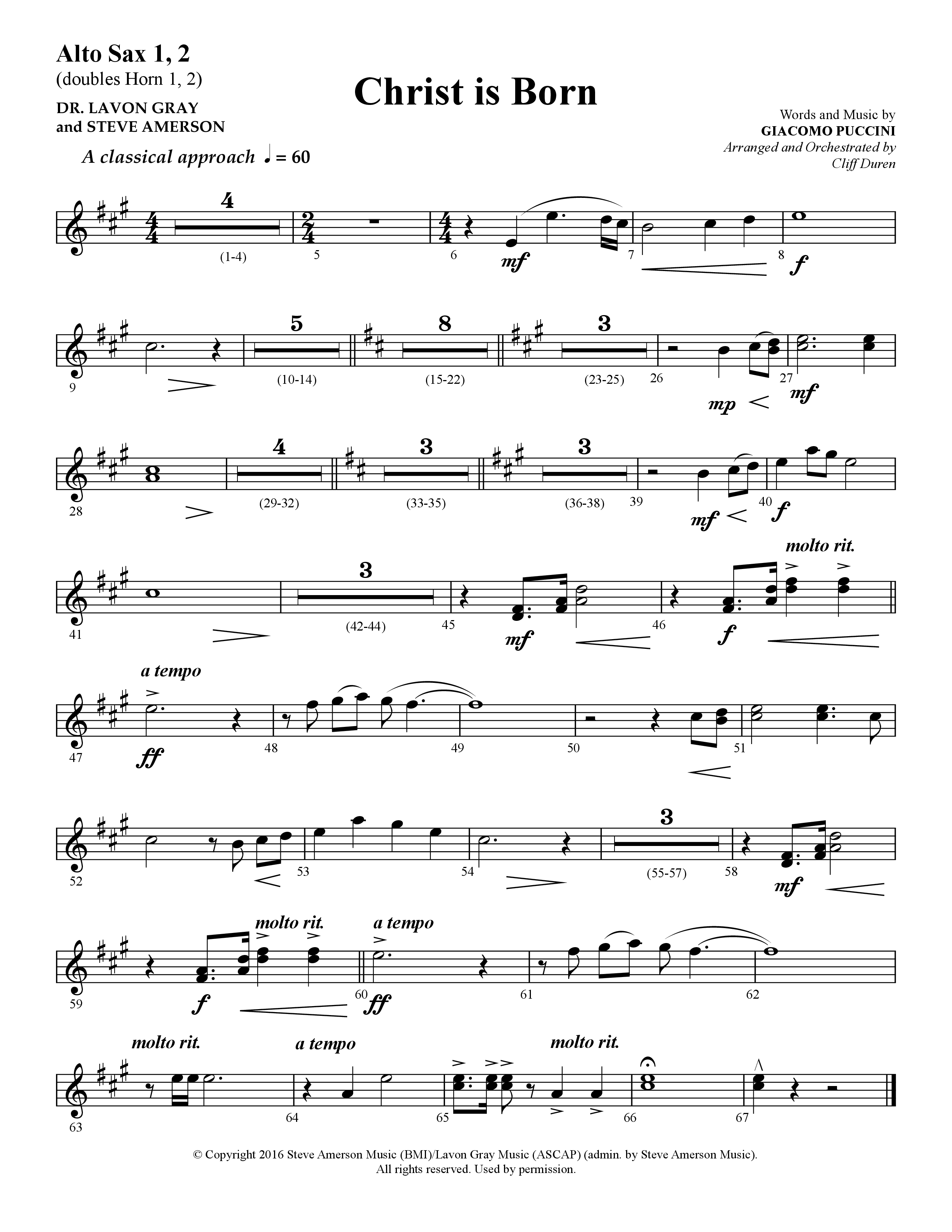 Christ Is Born (Choral Anthem SATB) Alto Sax 1/2 (Lifeway Choral / Arr. Cliff Duren)