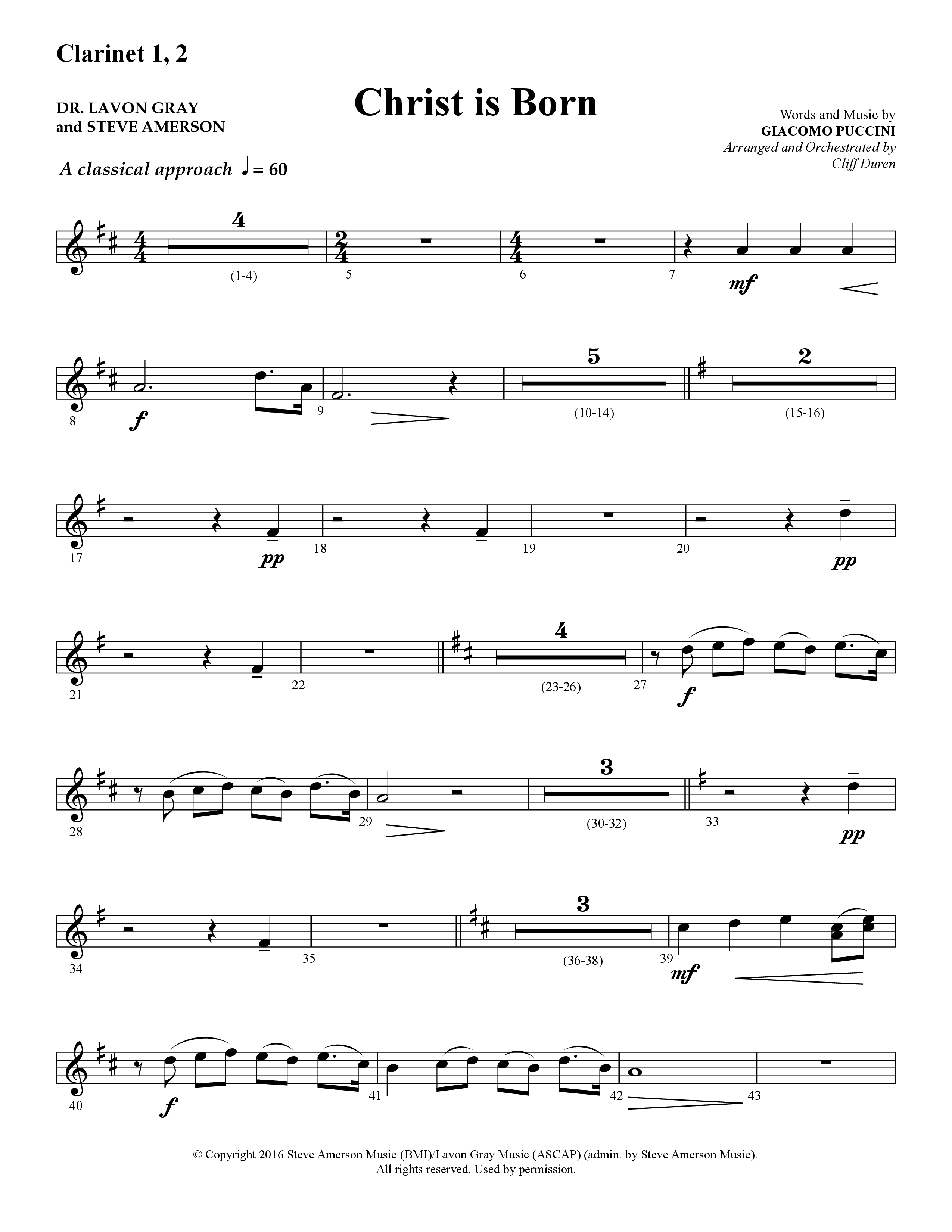 Christ Is Born (Choral Anthem SATB) Clarinet 1/2 (Lifeway Choral / Arr. Cliff Duren)