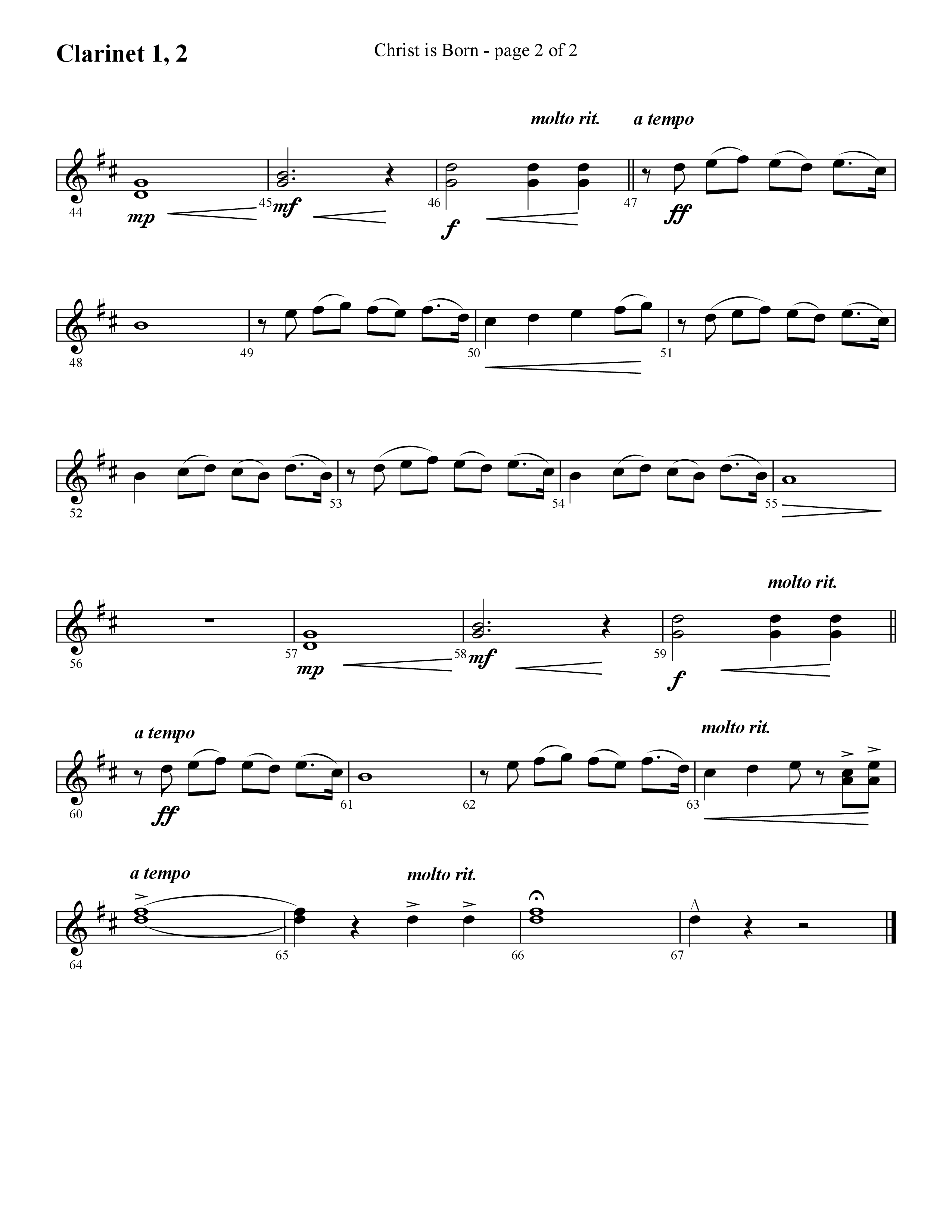 Christ Is Born (Choral Anthem SATB) Clarinet 1/2 (Lifeway Choral / Arr. Cliff Duren)