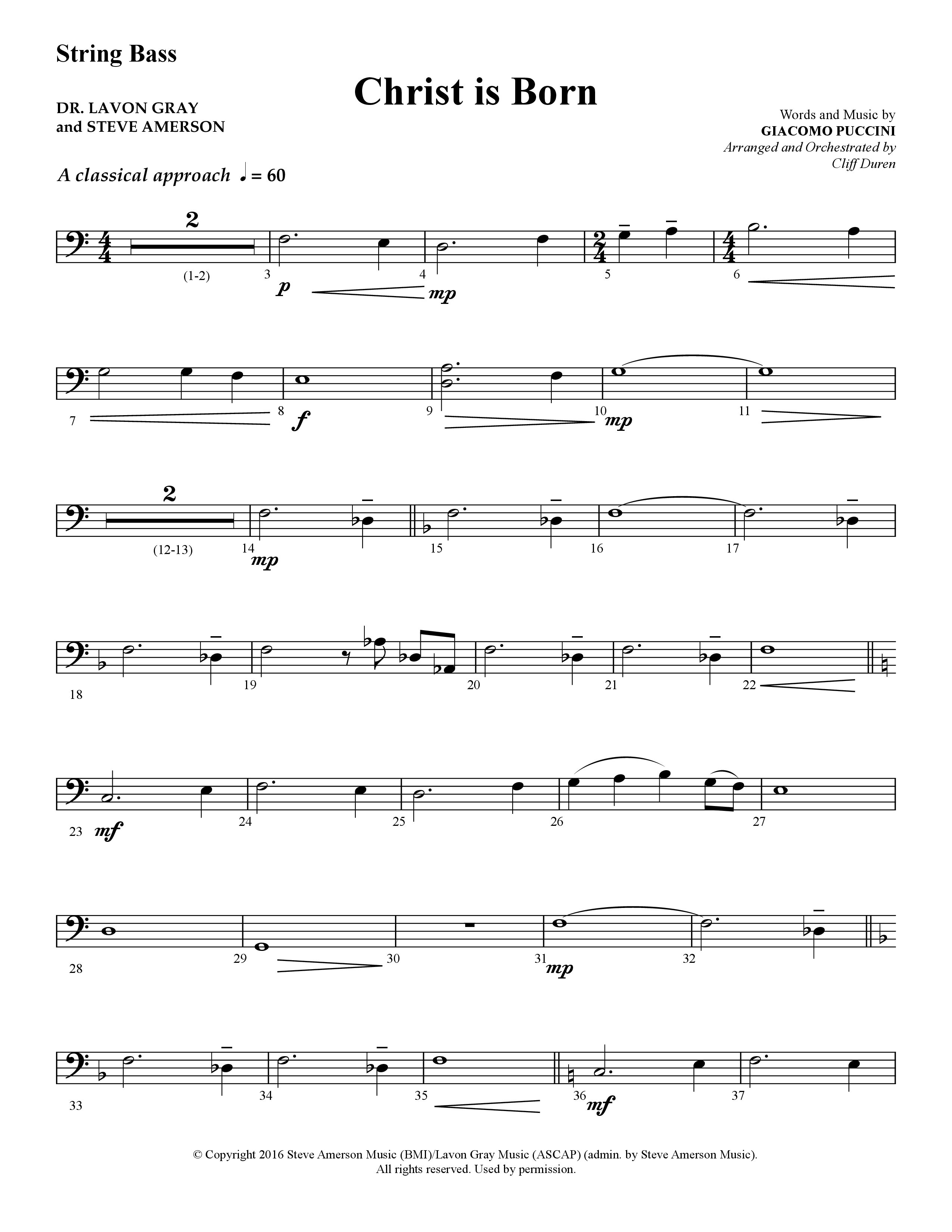 Christ Is Born (Choral Anthem SATB) String Bass (Lifeway Choral / Arr. Cliff Duren)