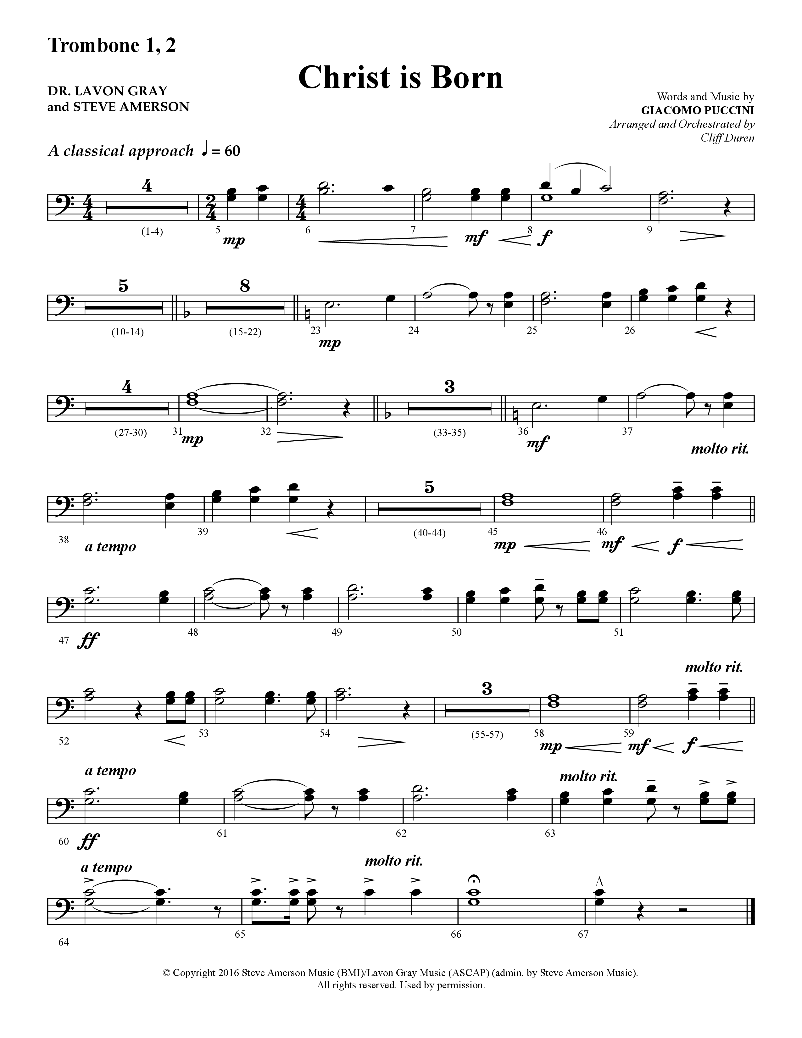 Christ Is Born (Choral Anthem SATB) Trombone 1/2 (Lifeway Choral / Arr. Cliff Duren)
