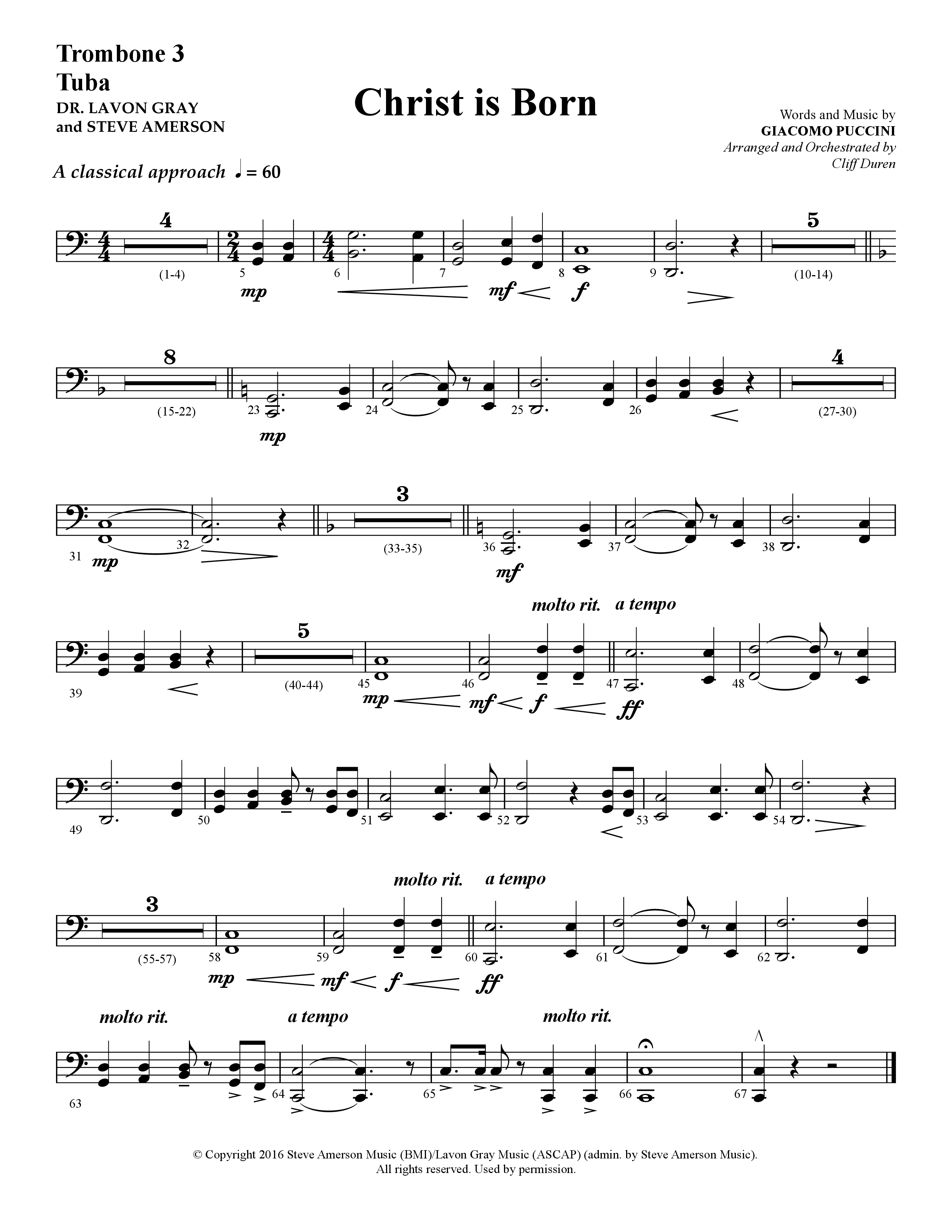 Christ Is Born (Choral Anthem SATB) Trombone 3/Tuba (Lifeway Choral / Arr. Cliff Duren)