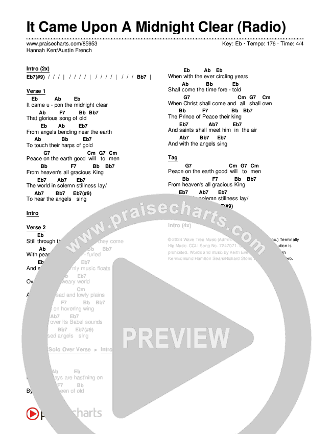 It Came Upon A Midnight Clear (Radio) Chords & Lyrics (Hannah Kerr / Austin French)