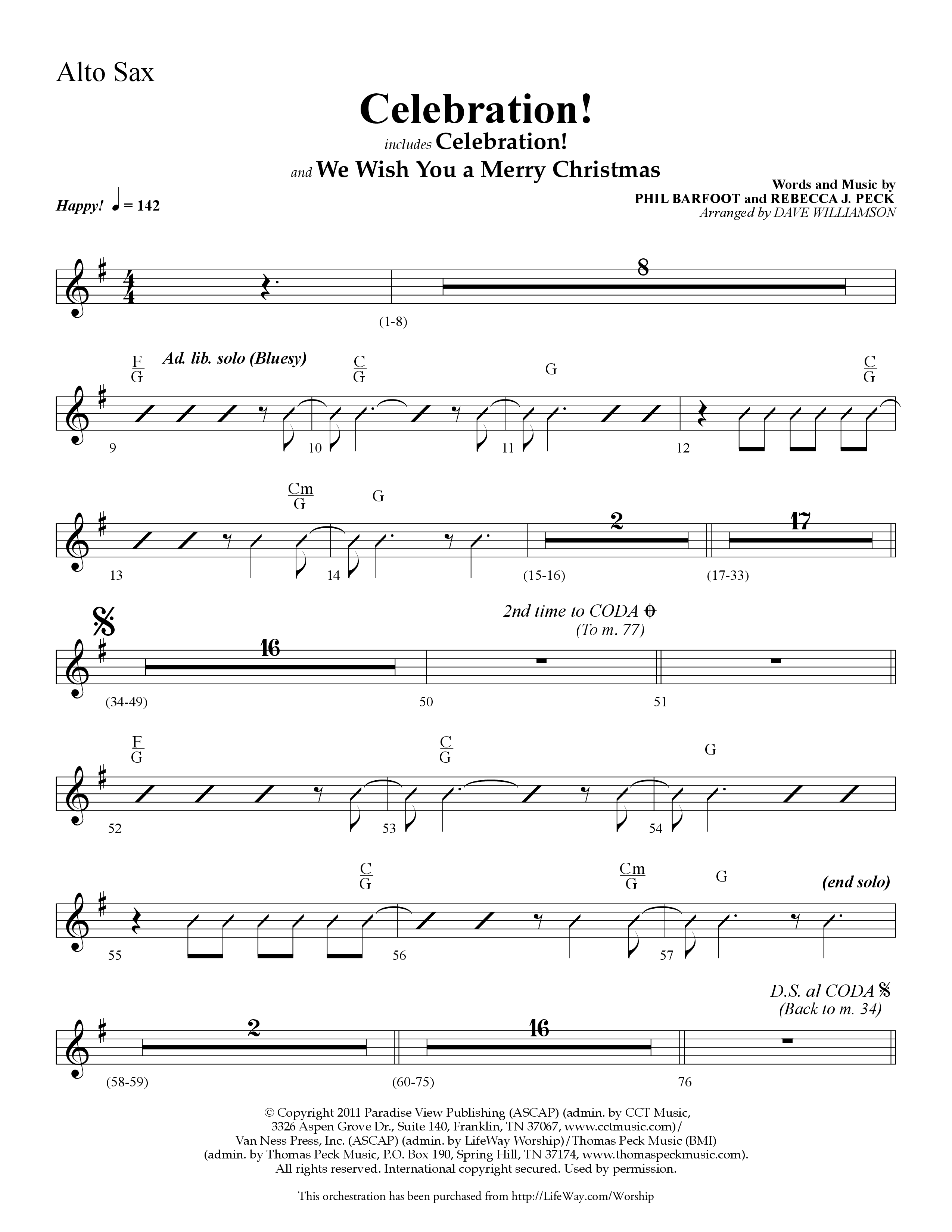 Celebration (Choral Anthem SATB) Alto Sax (Lifeway Choral / Arr. Dave Williamson)