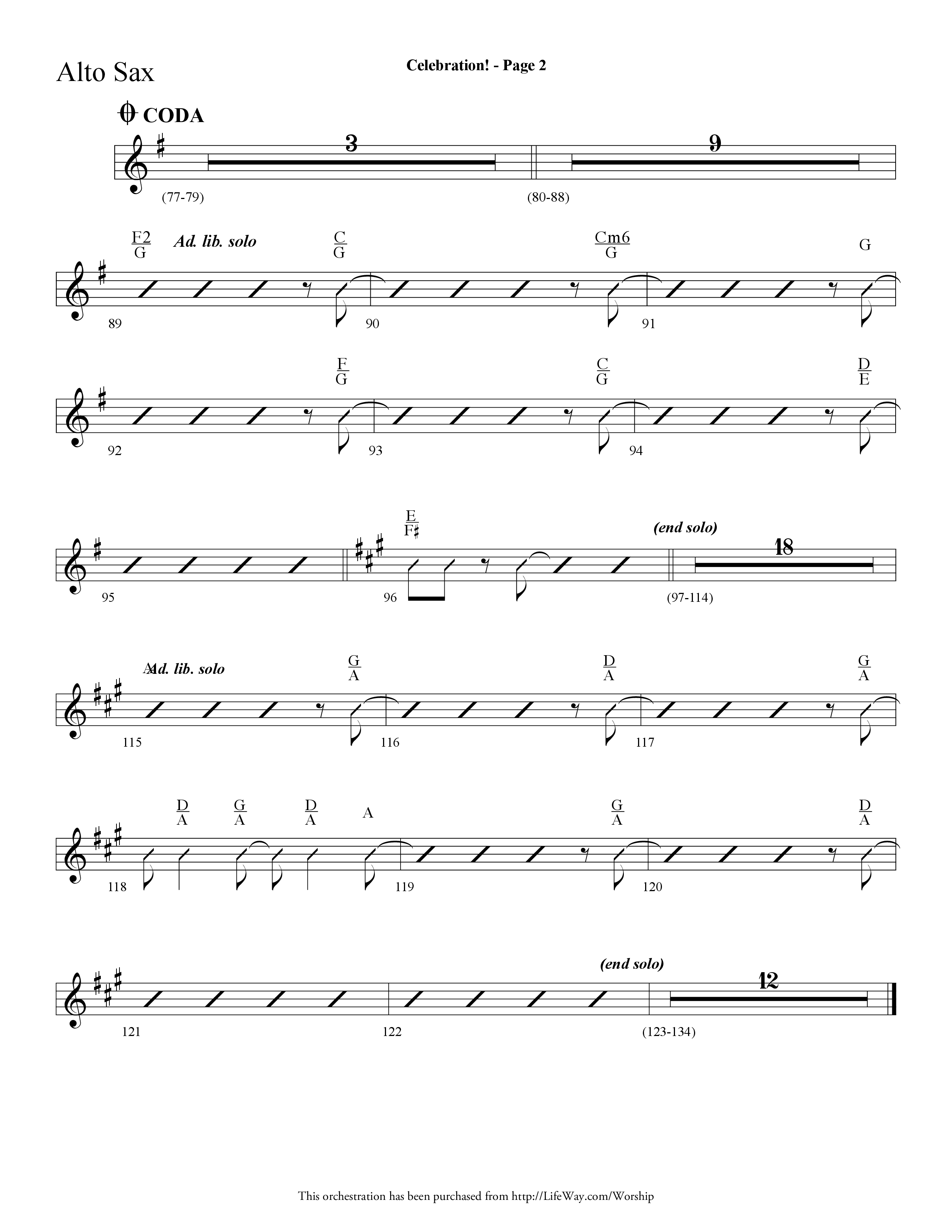 Celebration (Choral Anthem SATB) Alto Sax (Lifeway Choral / Arr. Dave Williamson)