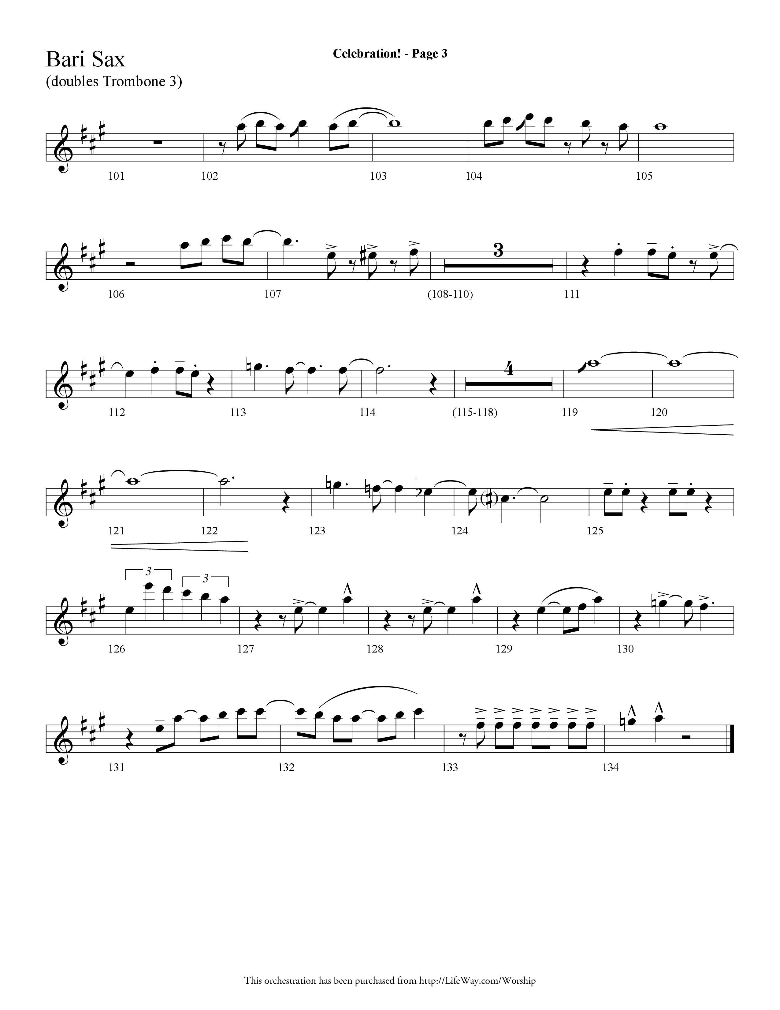 Celebration (Choral Anthem SATB) Bari Sax (Lifeway Choral / Arr. Dave Williamson)