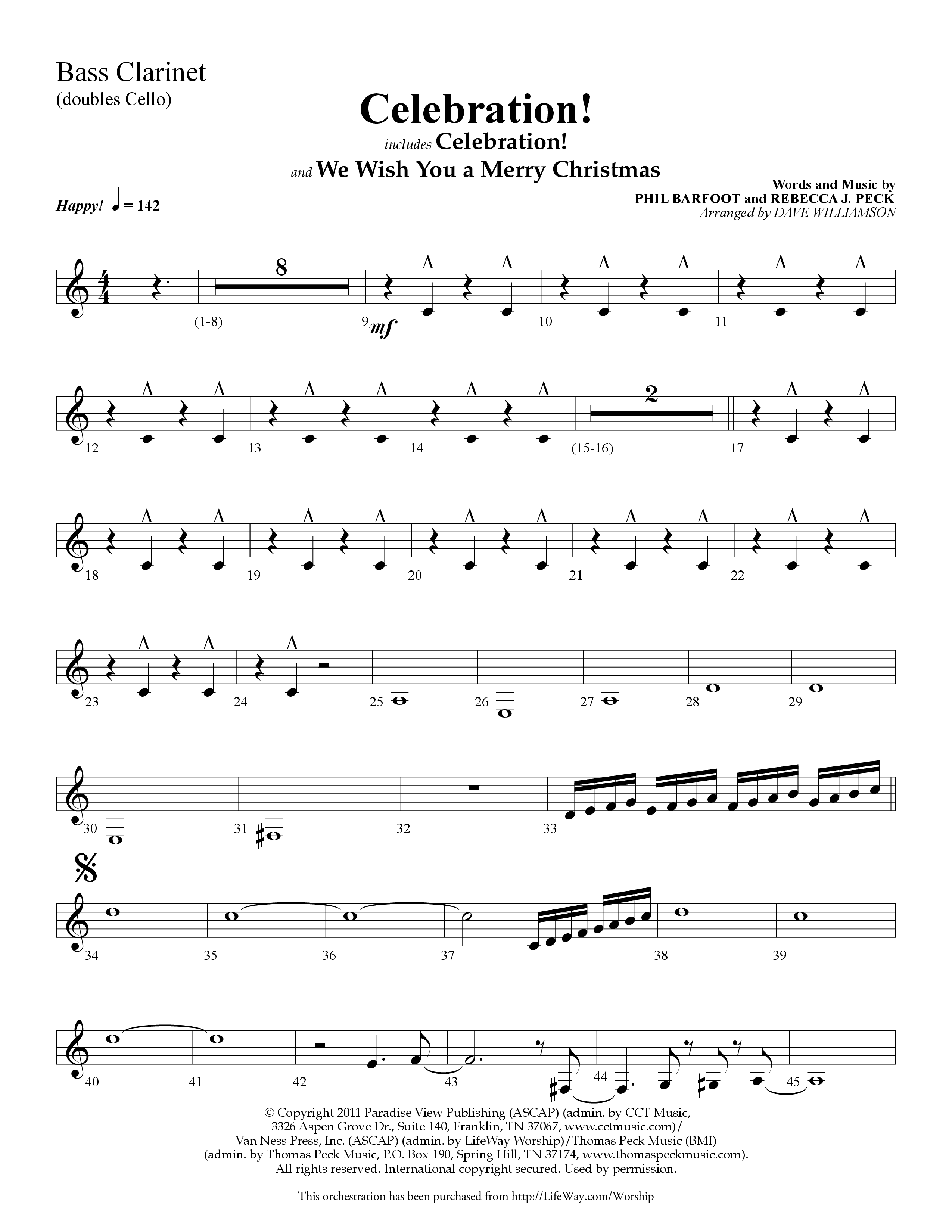 Celebration (Choral Anthem SATB) Bass Clarinet (Lifeway Choral / Arr. Dave Williamson)