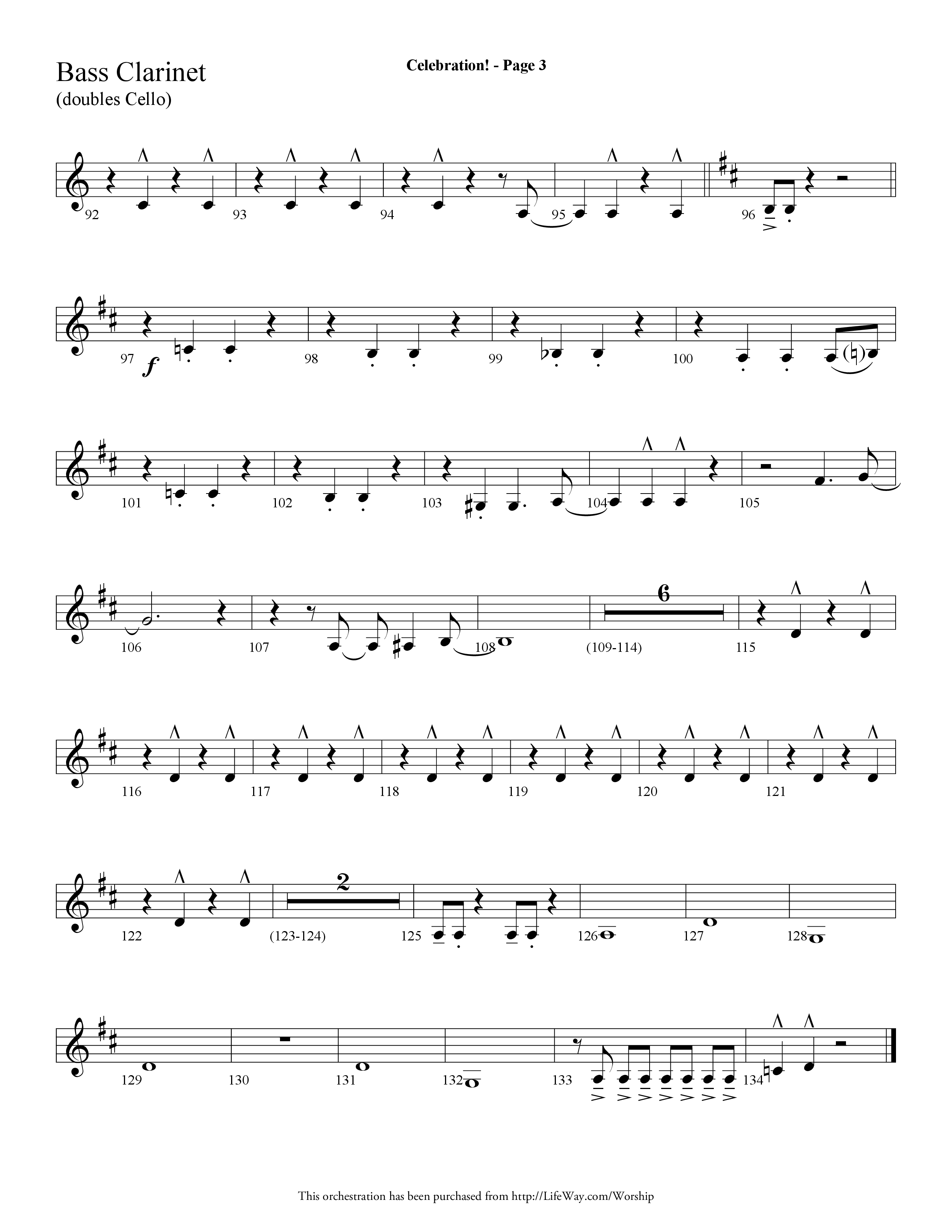 Celebration (Choral Anthem SATB) Bass Clarinet (Lifeway Choral / Arr. Dave Williamson)