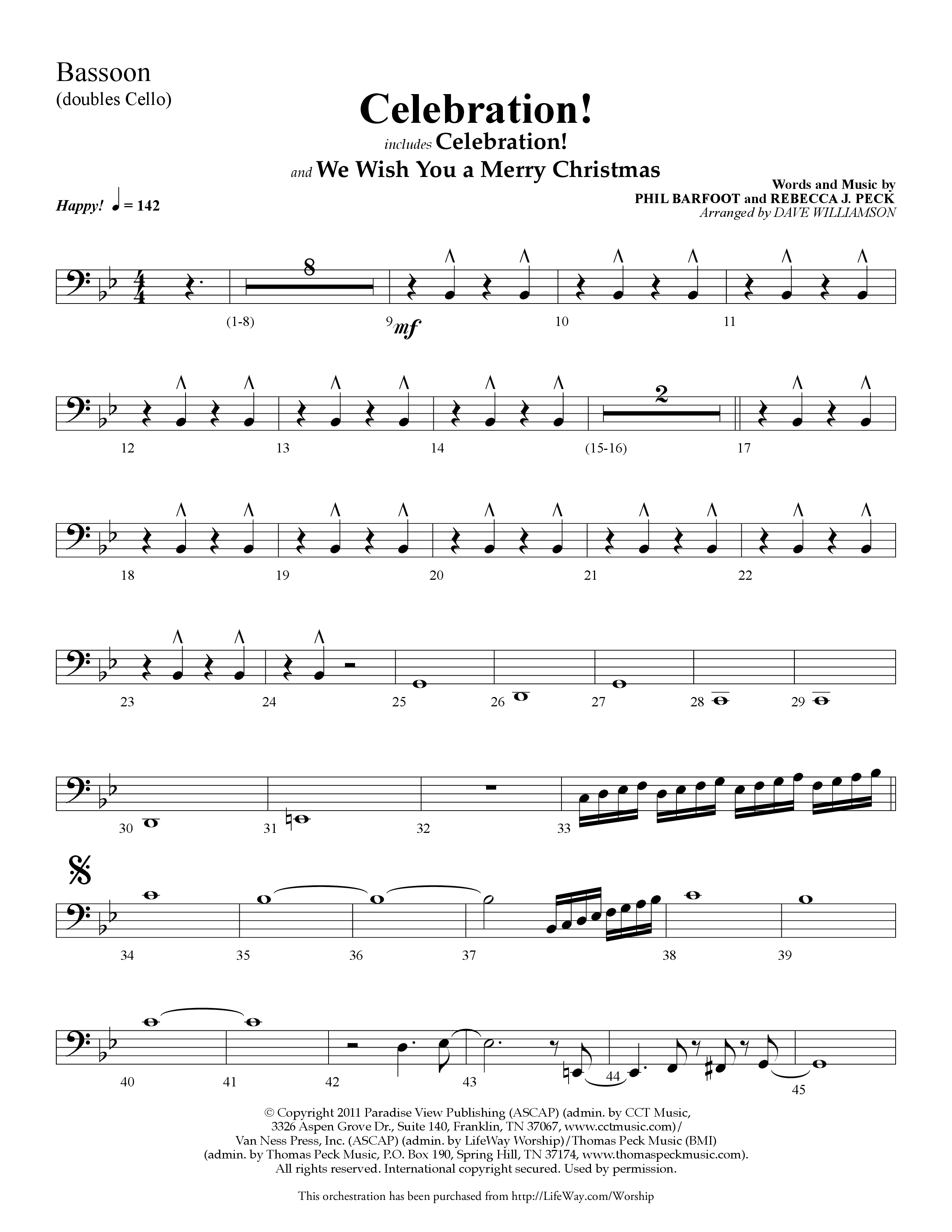 Celebration (Choral Anthem SATB) Bassoon (Lifeway Choral / Arr. Dave Williamson)