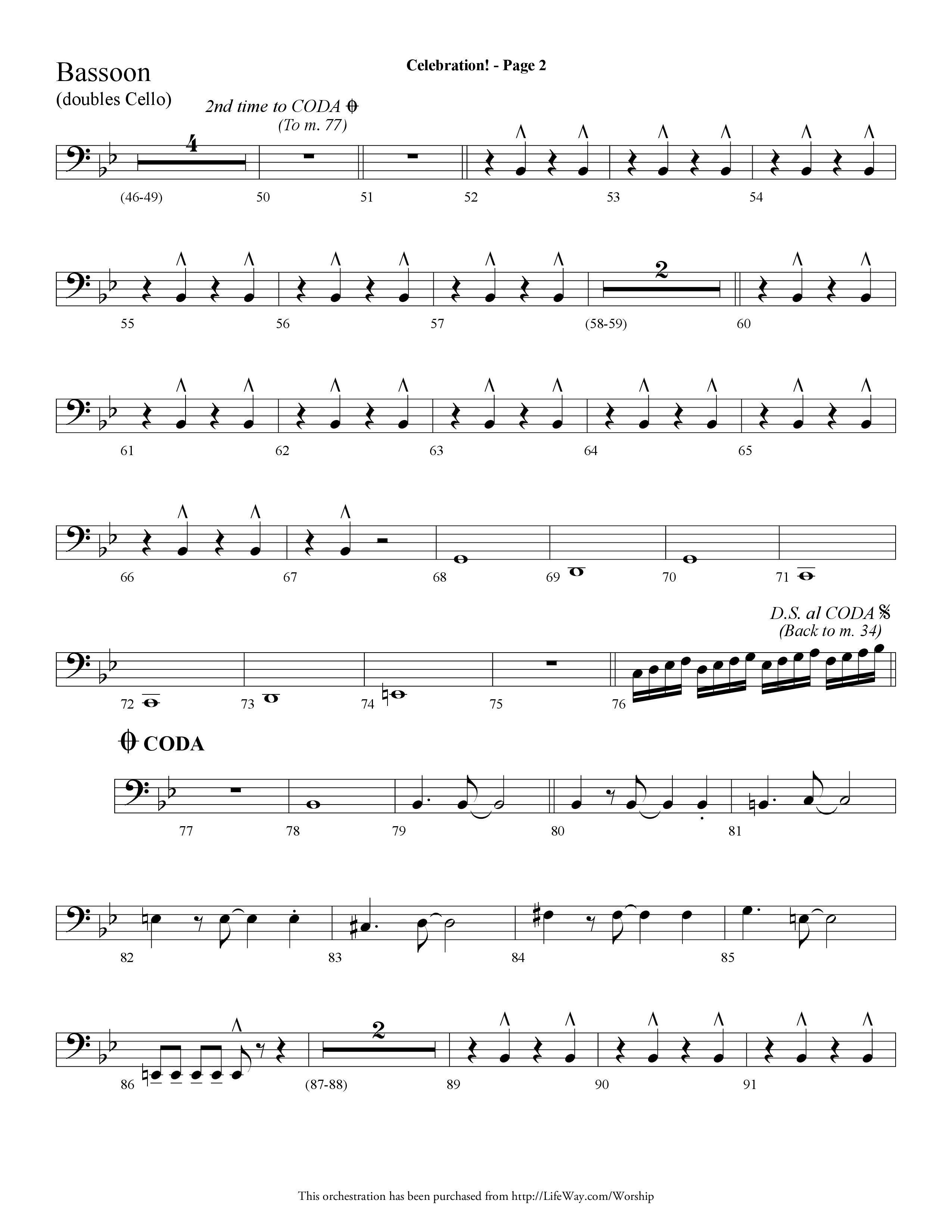 Celebration (Choral Anthem SATB) Bassoon (Lifeway Choral / Arr. Dave Williamson)