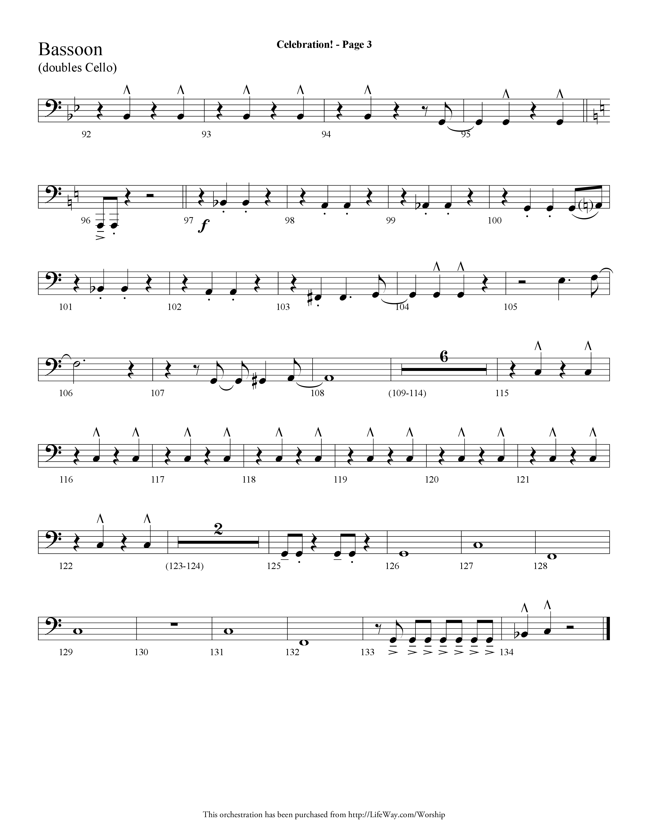 Celebration (Choral Anthem SATB) Bassoon (Lifeway Choral / Arr. Dave Williamson)