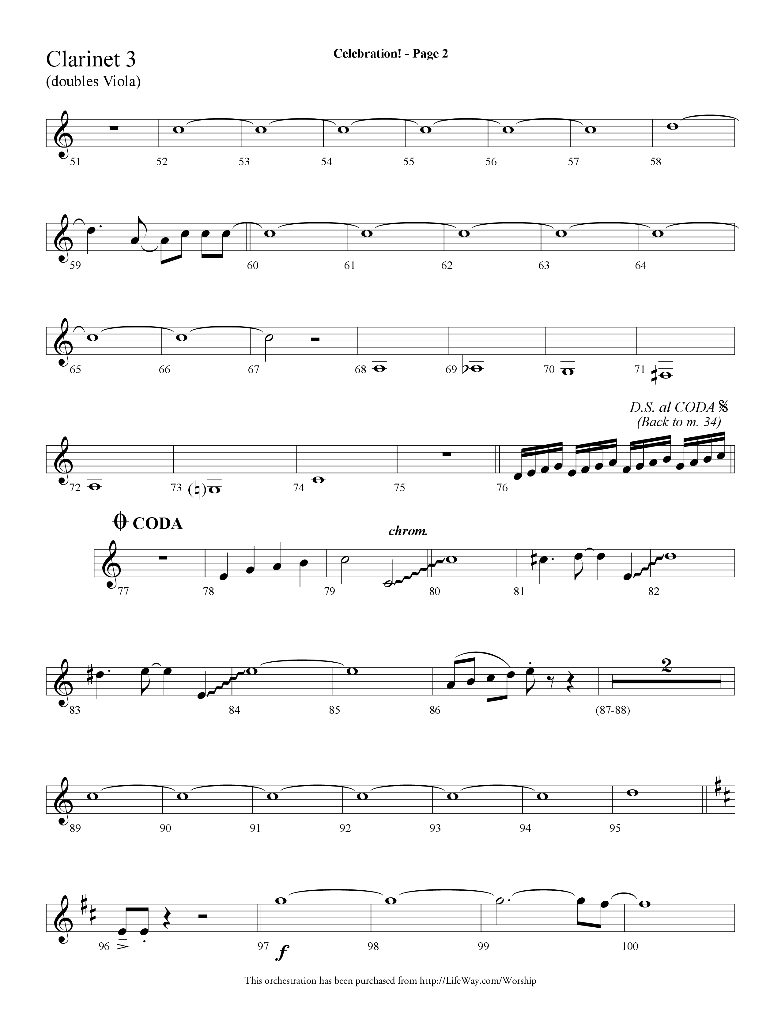 Celebration (Choral Anthem SATB) Clarinet 3 (Lifeway Choral / Arr. Dave Williamson)