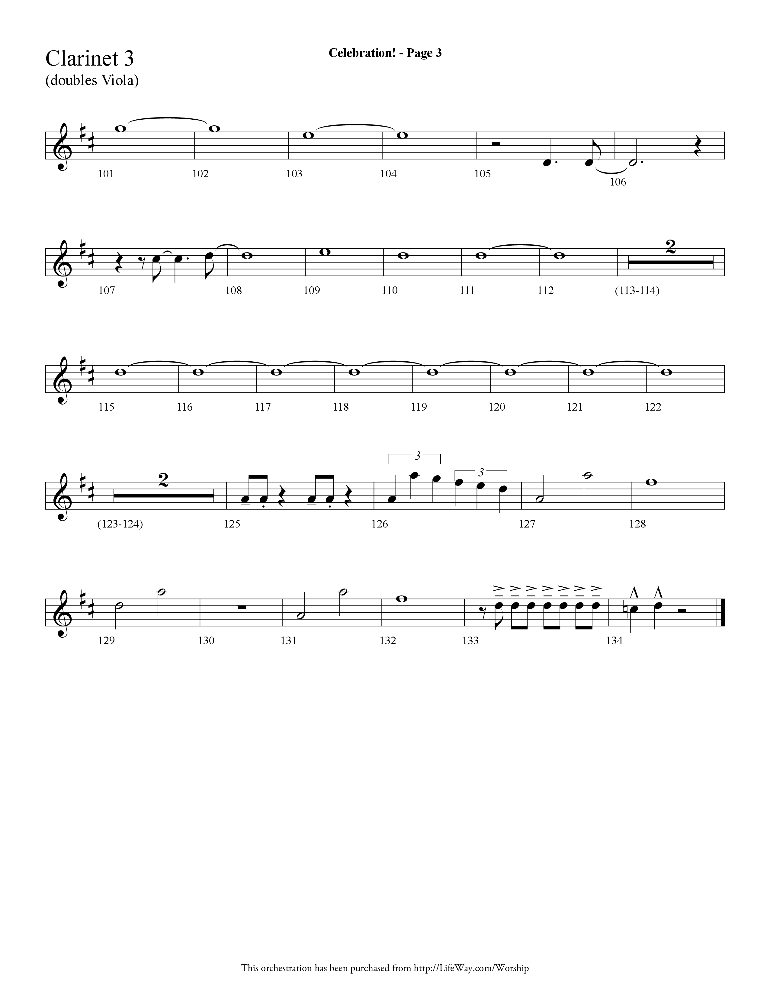 Celebration (Choral Anthem SATB) Clarinet 3 (Lifeway Choral / Arr. Dave Williamson)