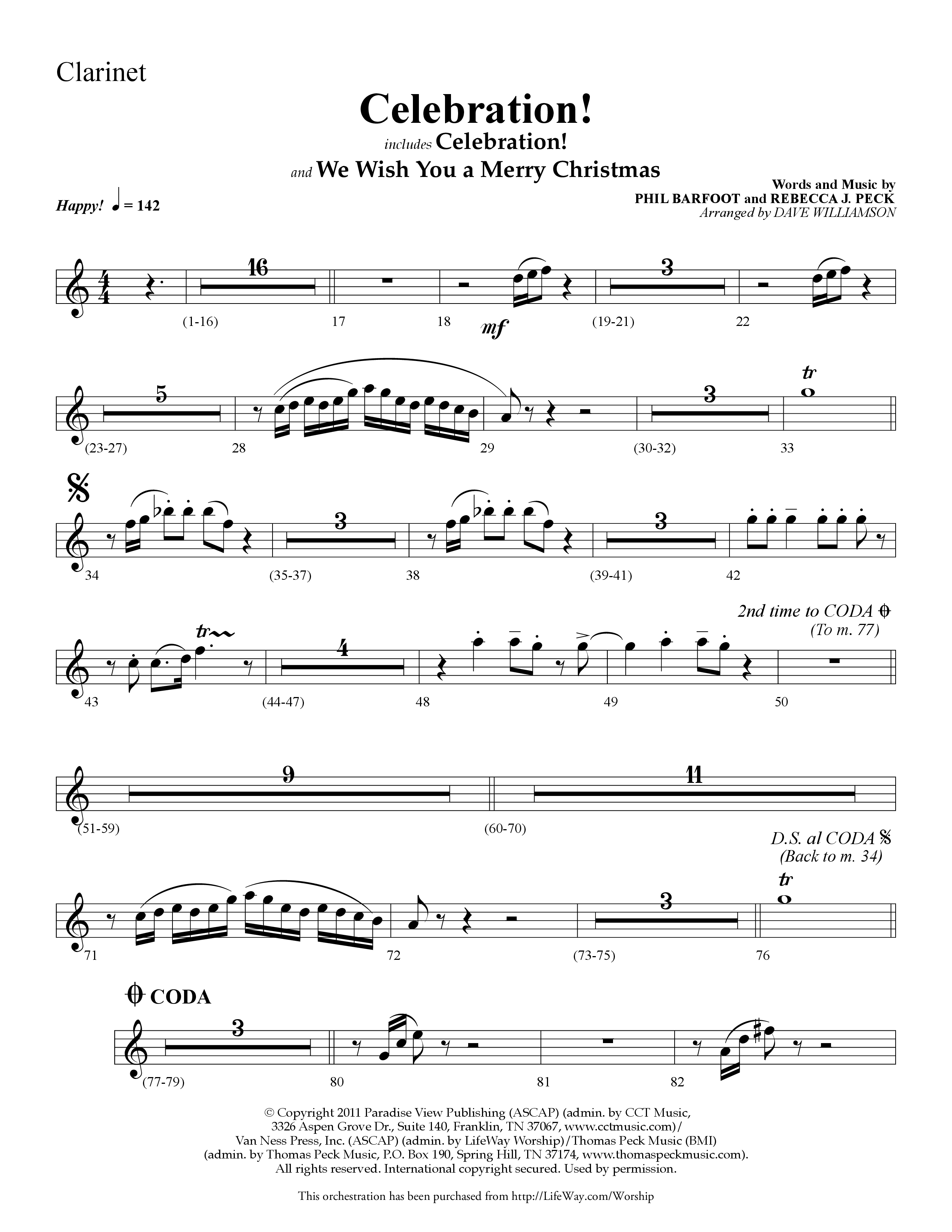 Celebration (Choral Anthem SATB) Clarinet (Lifeway Choral / Arr. Dave Williamson)