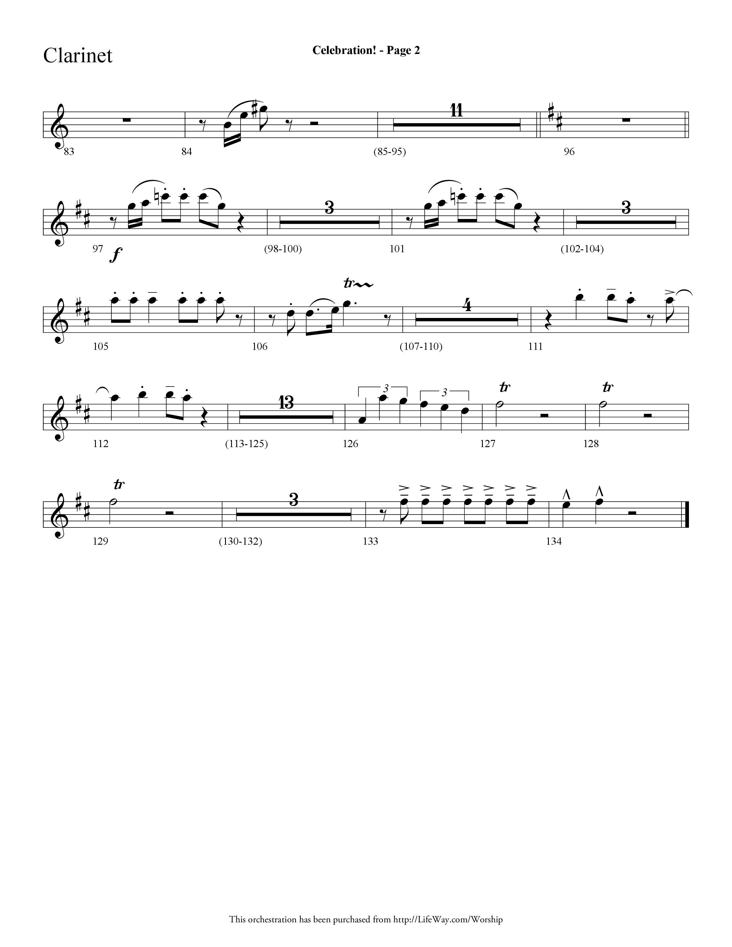 Celebration (Choral Anthem SATB) Clarinet (Lifeway Choral / Arr. Dave Williamson)