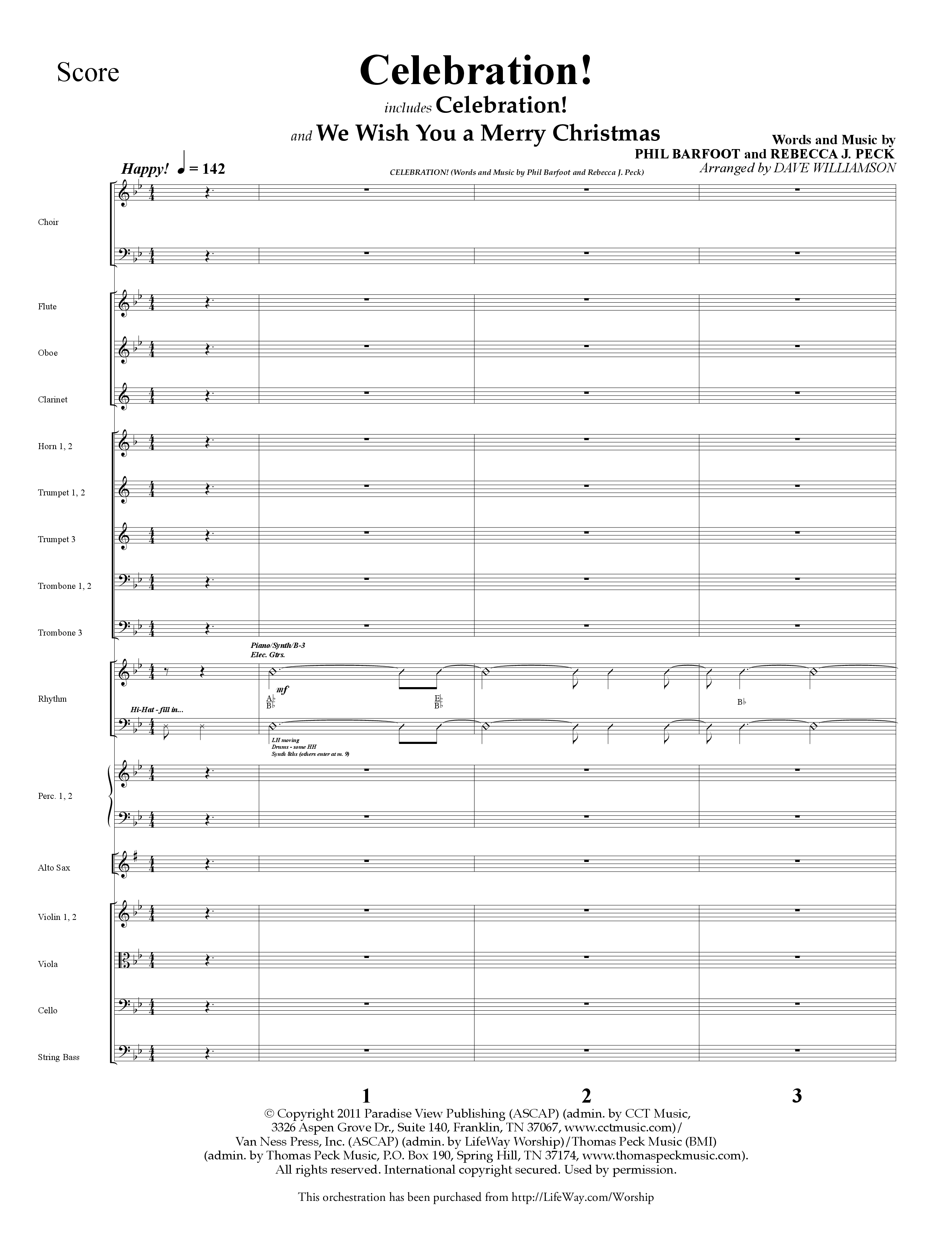 Celebration (Choral Anthem SATB) Orchestration (Lifeway Choral / Arr. Dave Williamson)