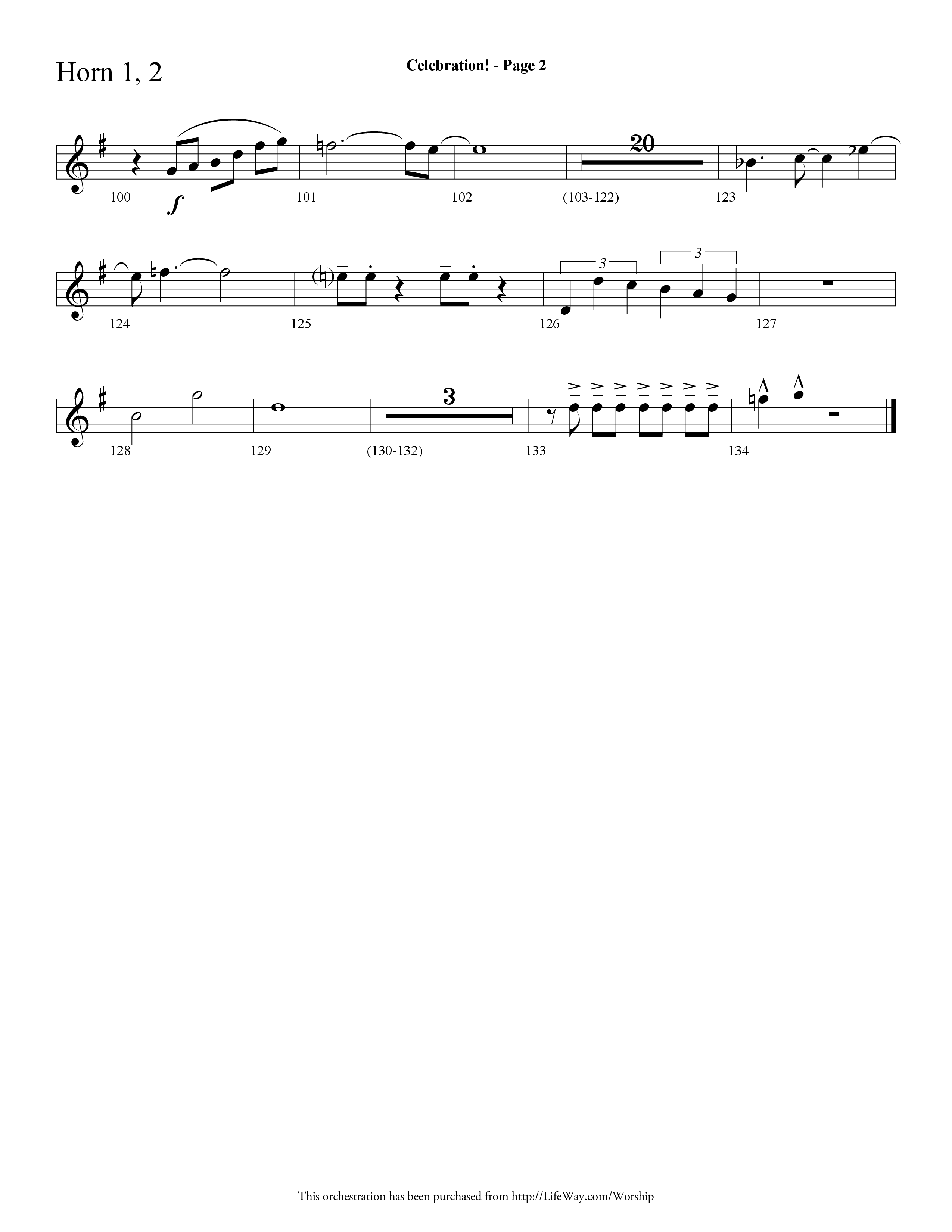 Celebration (Choral Anthem SATB) French Horn 1/2 (Lifeway Choral / Arr. Dave Williamson)