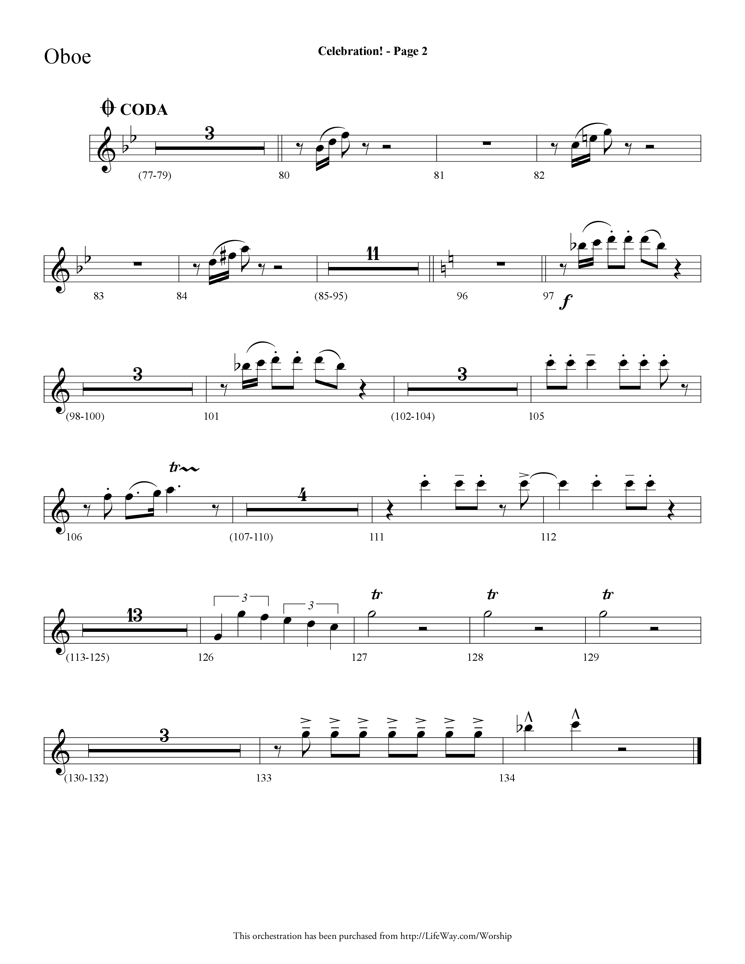 Celebration (Choral Anthem SATB) Oboe (Lifeway Choral / Arr. Dave Williamson)