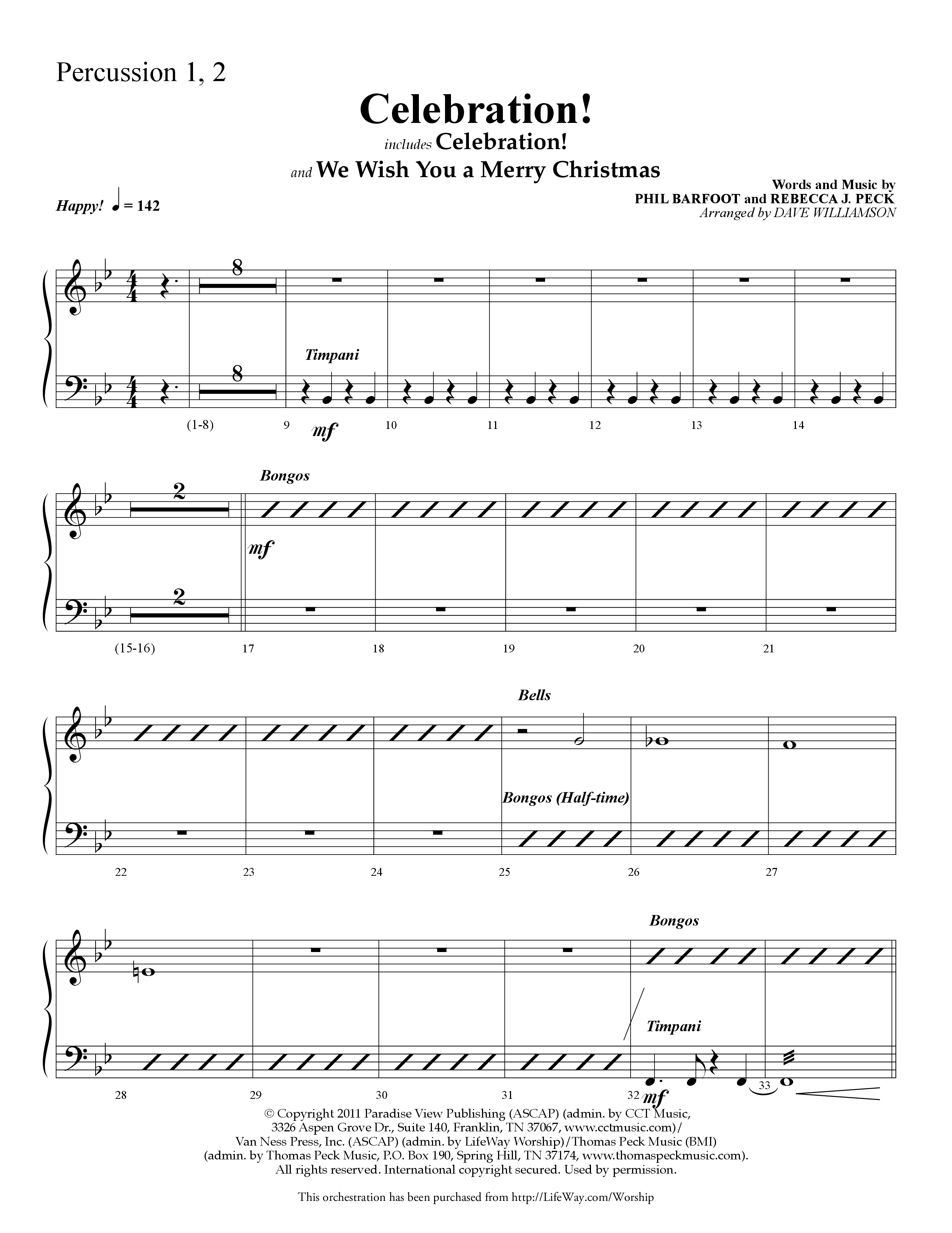 Celebration (Choral Anthem SATB) Percussion 1/2 (Lifeway Choral / Arr. Dave Williamson)