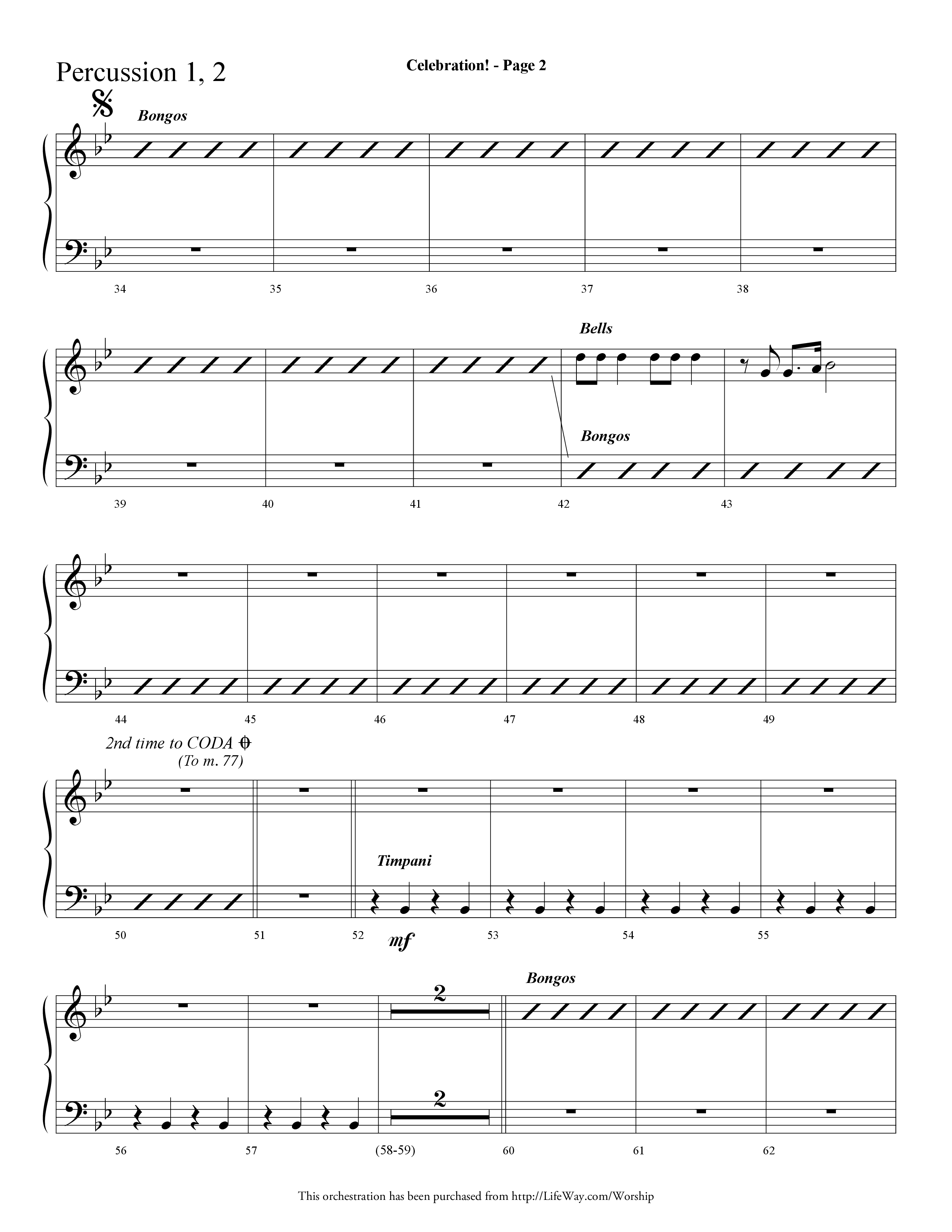 Celebration (Choral Anthem SATB) Percussion 1/2 (Lifeway Choral / Arr. Dave Williamson)