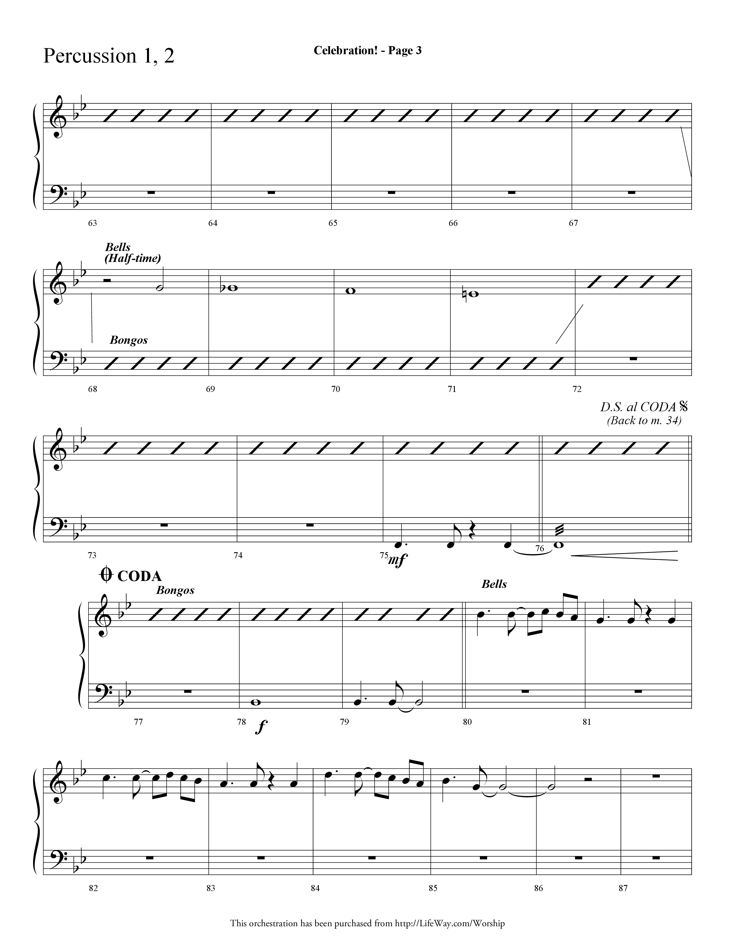 Celebration (Choral Anthem SATB) Percussion 1/2 (Lifeway Choral / Arr. Dave Williamson)