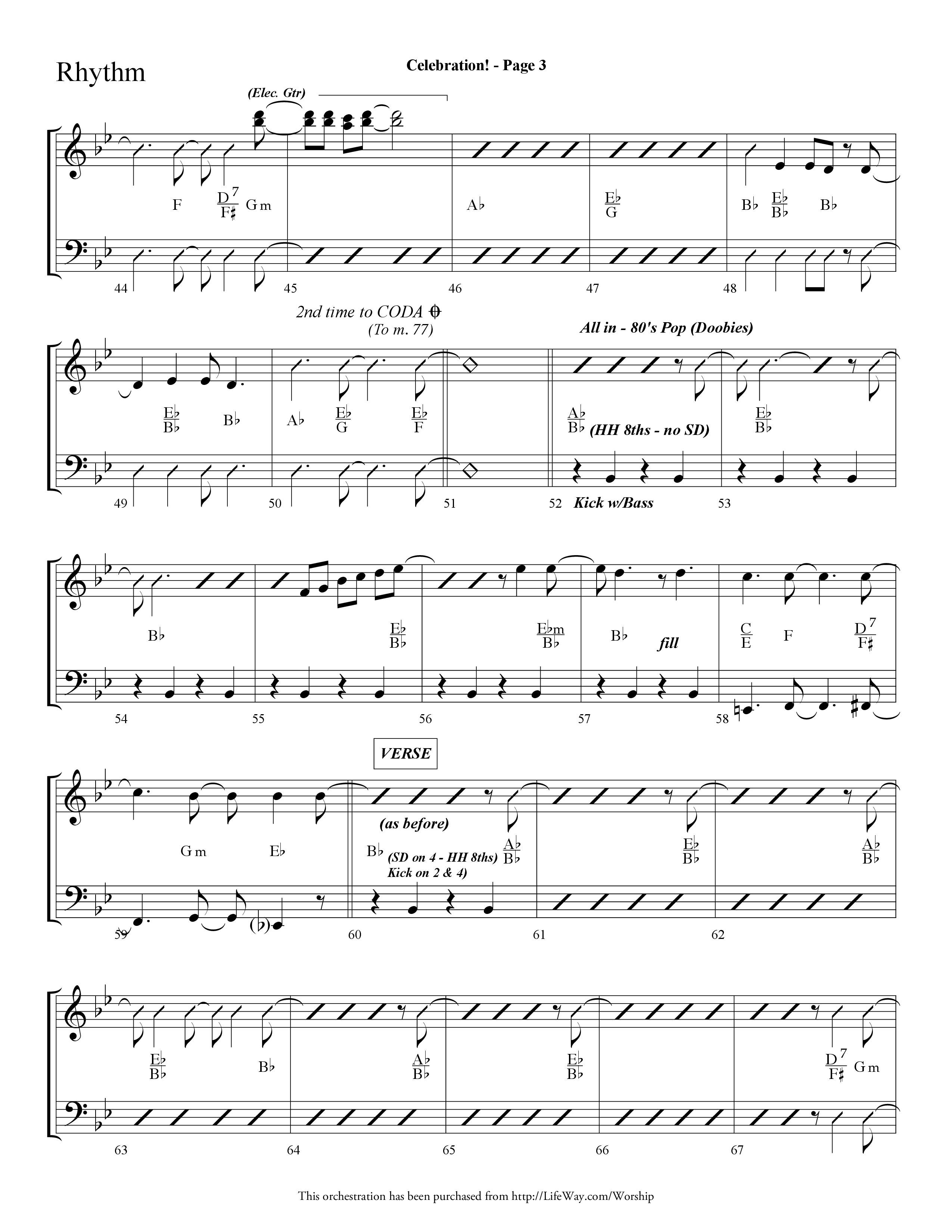 Celebration (Choral Anthem SATB) Rhythm Chart (Lifeway Choral / Arr. Dave Williamson)