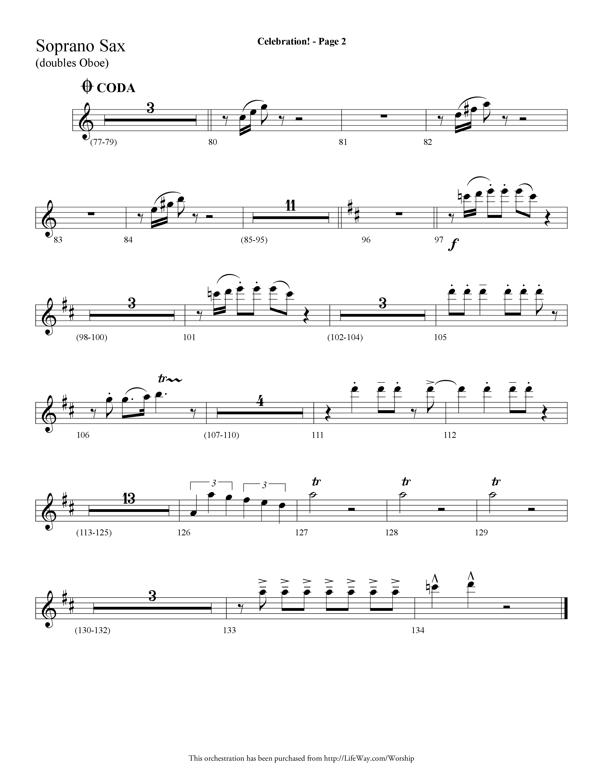 Celebration (Choral Anthem SATB) Soprano Sax (Lifeway Choral / Arr. Dave Williamson)