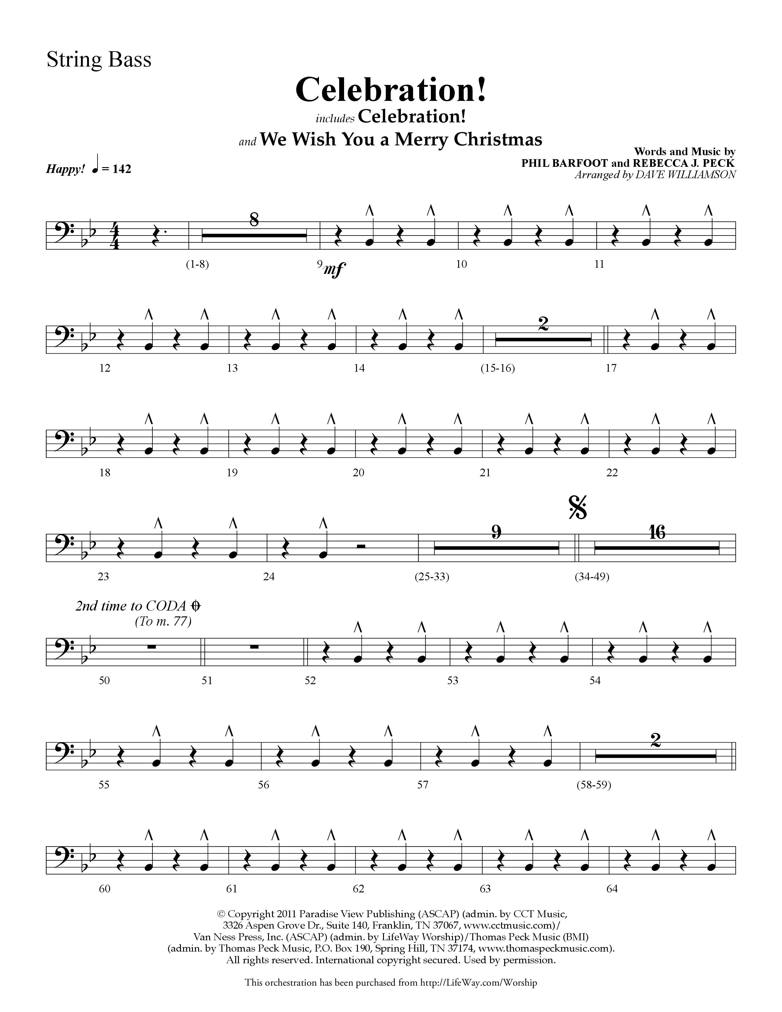 Celebration (Choral Anthem SATB) String Bass (Lifeway Choral / Arr. Dave Williamson)
