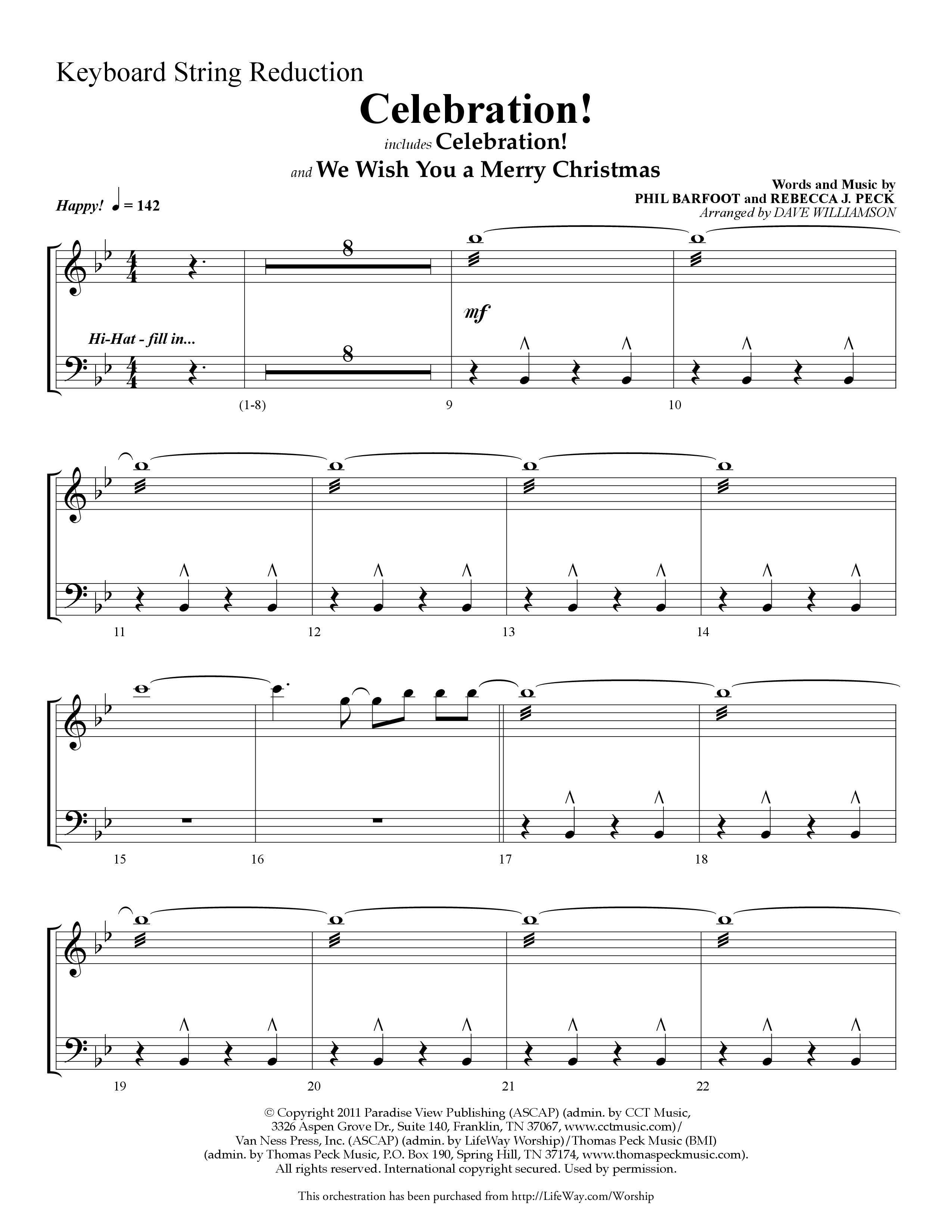 Celebration (Choral Anthem SATB) String Reduction (Lifeway Choral / Arr. Dave Williamson)