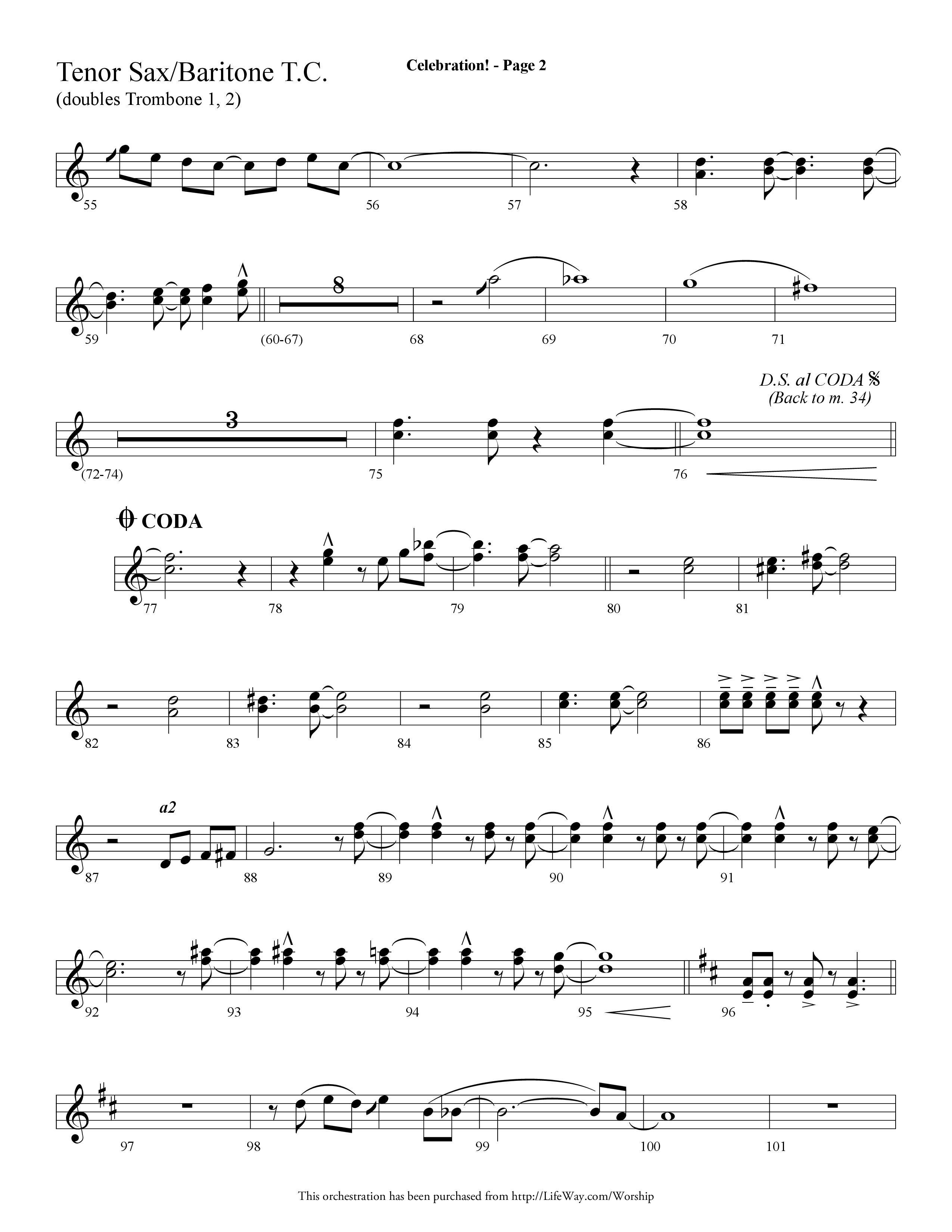Celebration (Choral Anthem SATB) Tenor Sax/Baritone T.C. (Lifeway Choral / Arr. Dave Williamson)