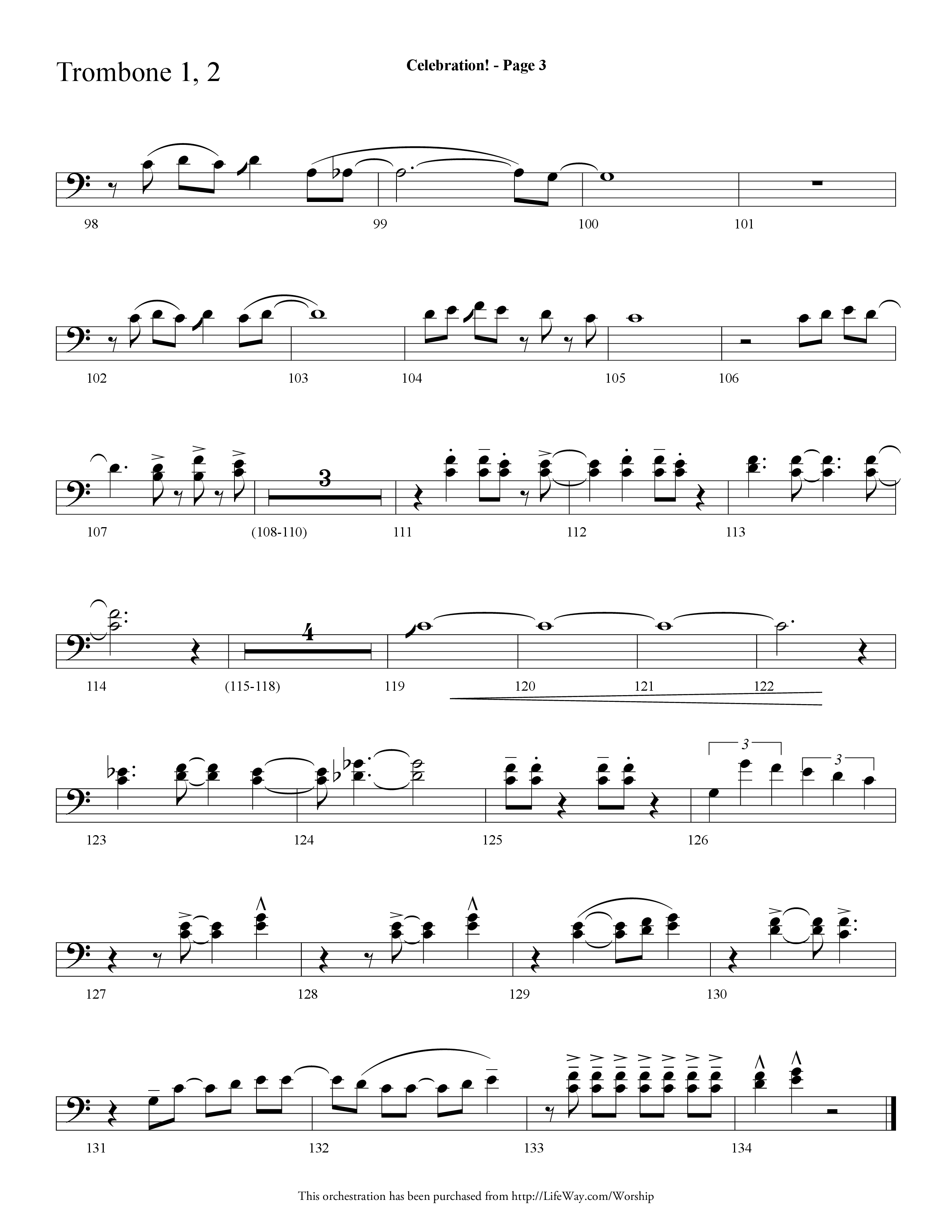 Celebration (Choral Anthem SATB) Trombone 1/2 (Lifeway Choral / Arr. Dave Williamson)