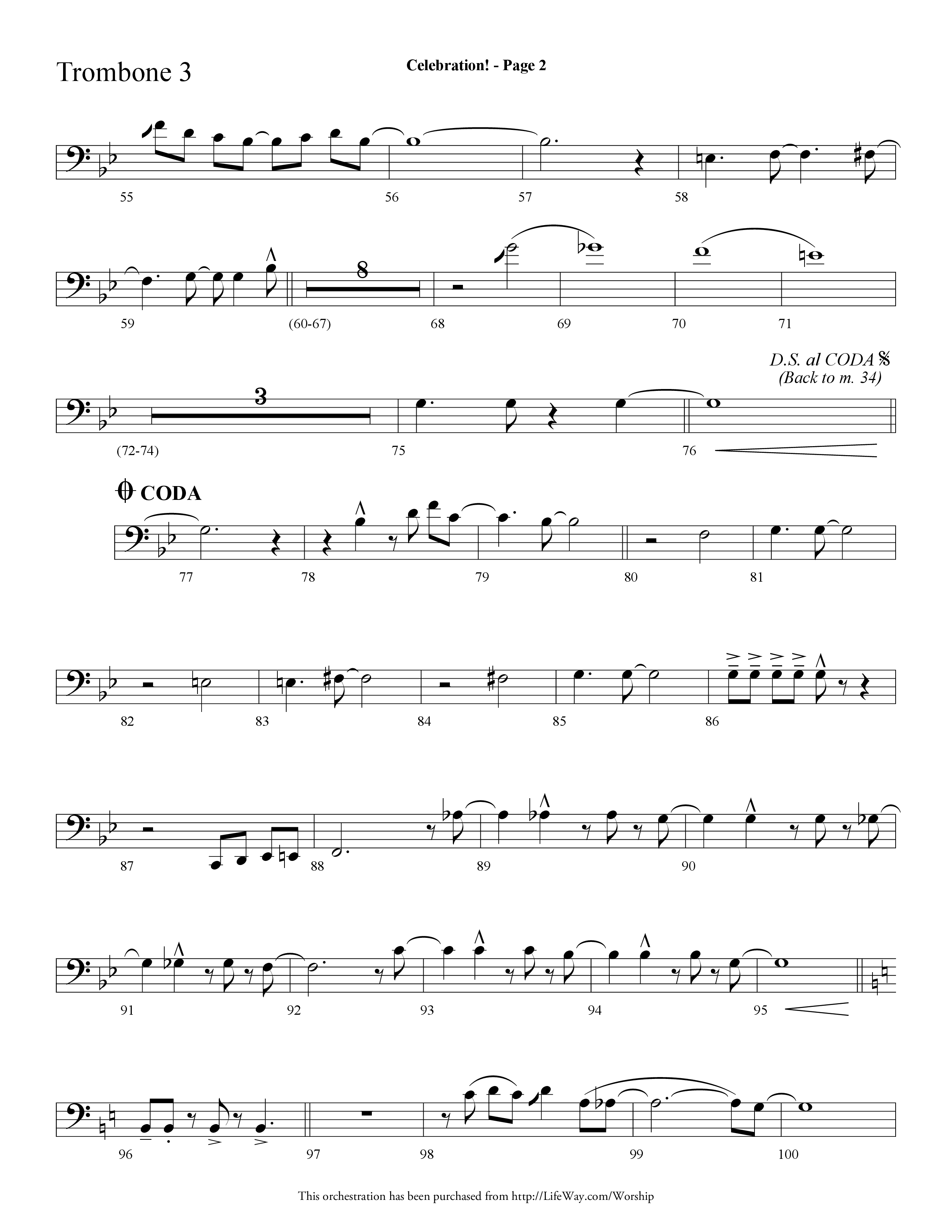 Celebration (Choral Anthem SATB) Trombone 3 (Lifeway Choral / Arr. Dave Williamson)