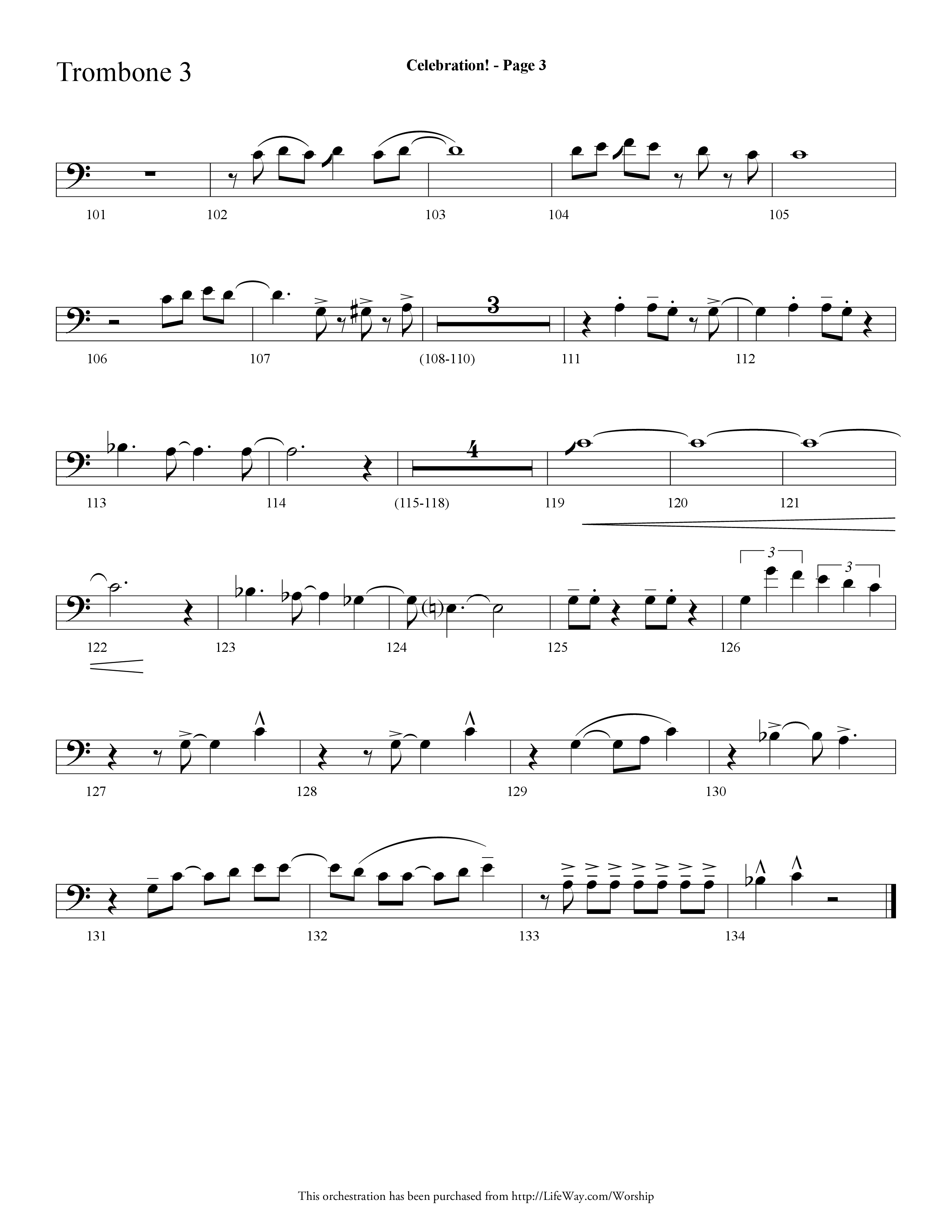 Celebration (Choral Anthem SATB) Trombone 3 (Lifeway Choral / Arr. Dave Williamson)