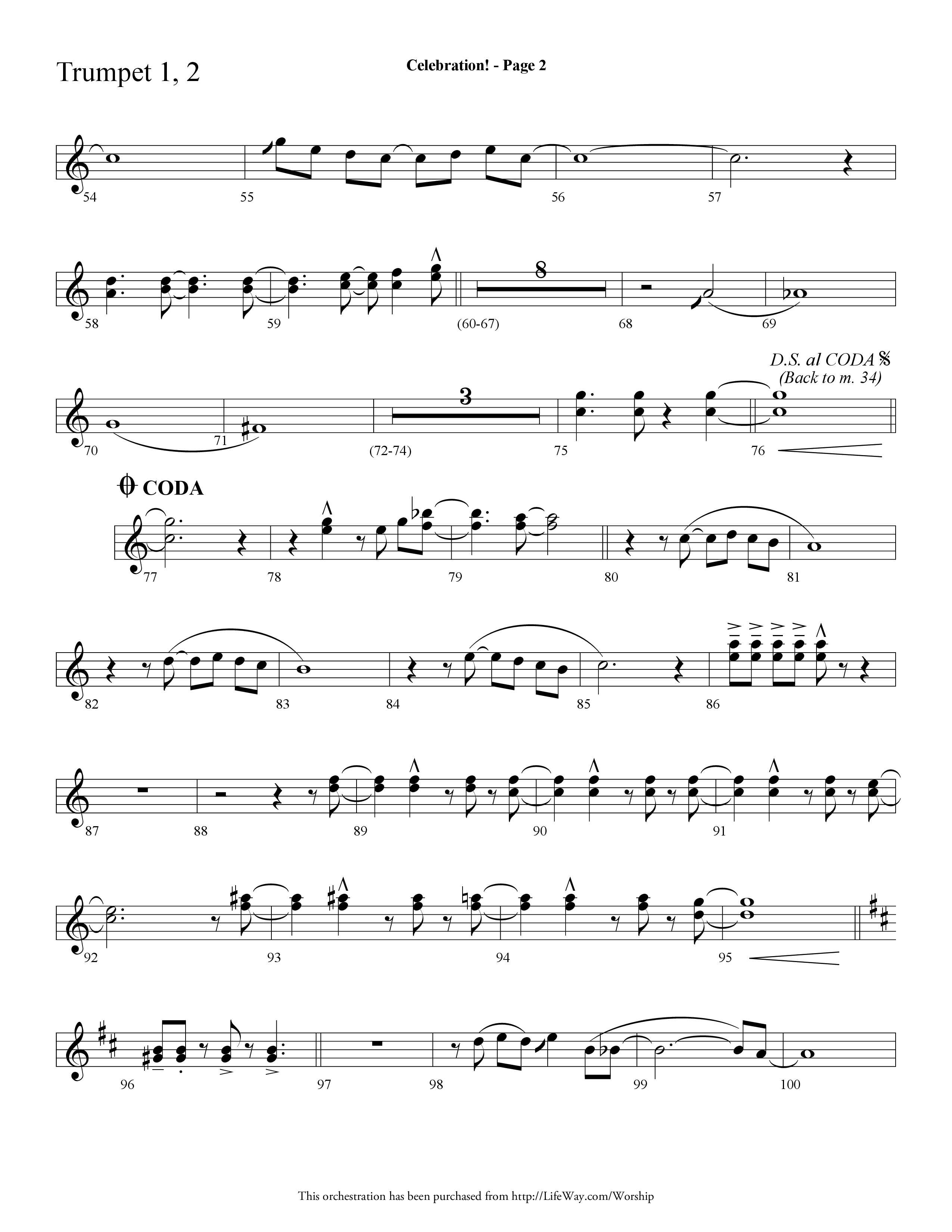 Celebration (Choral Anthem SATB) Trumpet 1,2 (Lifeway Choral / Arr. Dave Williamson)