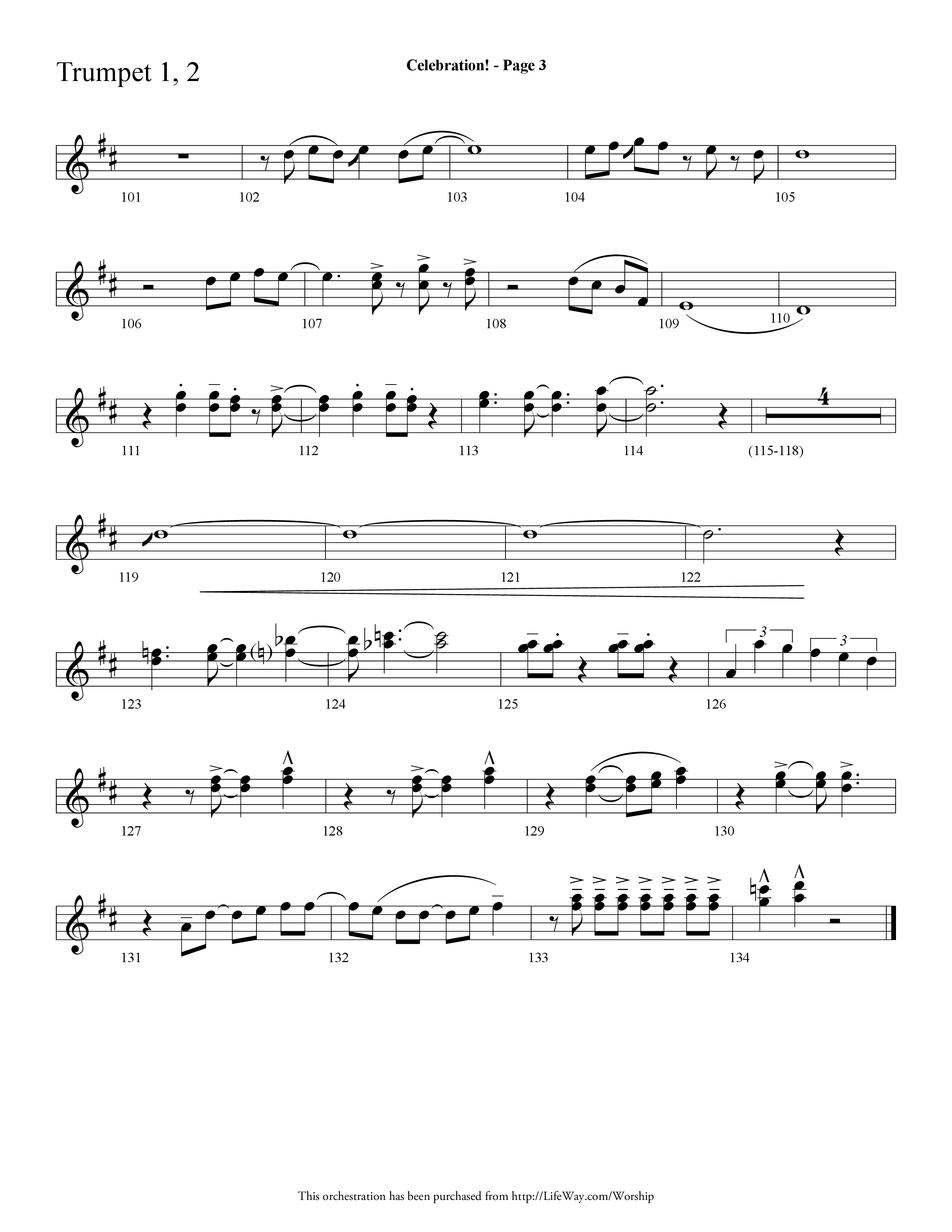 Celebration (Choral Anthem SATB) Trumpet 1,2 (Lifeway Choral / Arr. Dave Williamson)