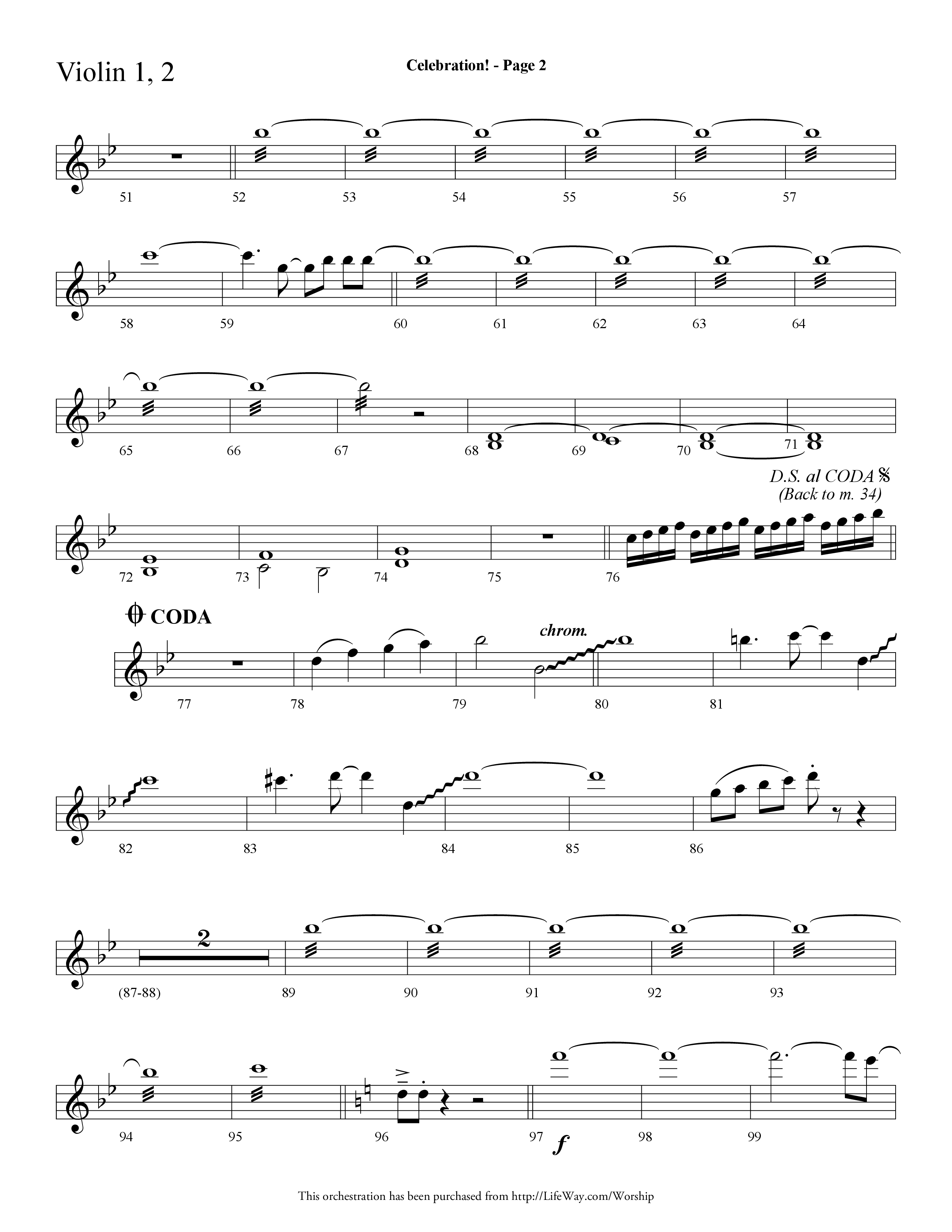 Celebration (Choral Anthem SATB) Violin 1/2 (Lifeway Choral / Arr. Dave Williamson)
