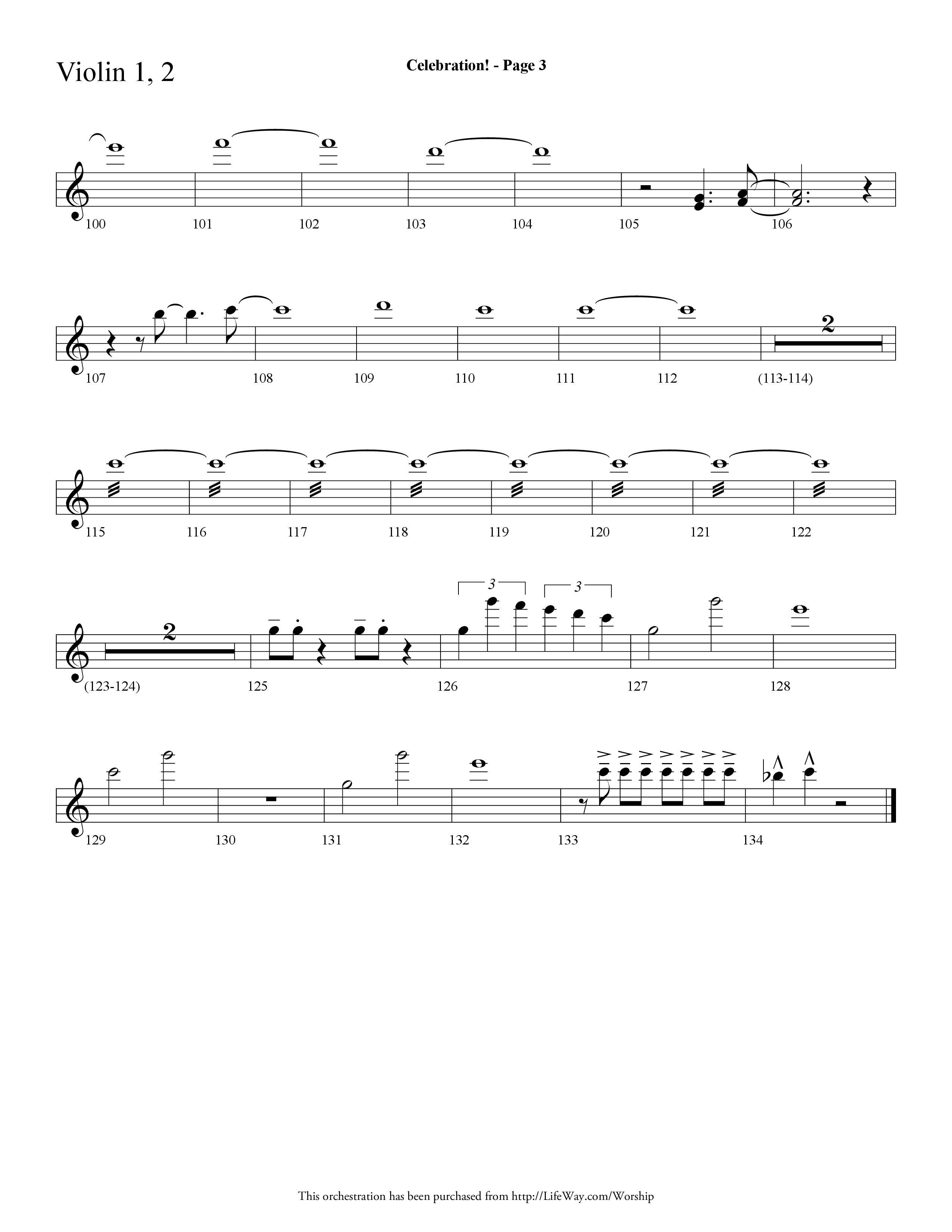 Celebration (Choral Anthem SATB) Violin 1/2 (Lifeway Choral / Arr. Dave Williamson)