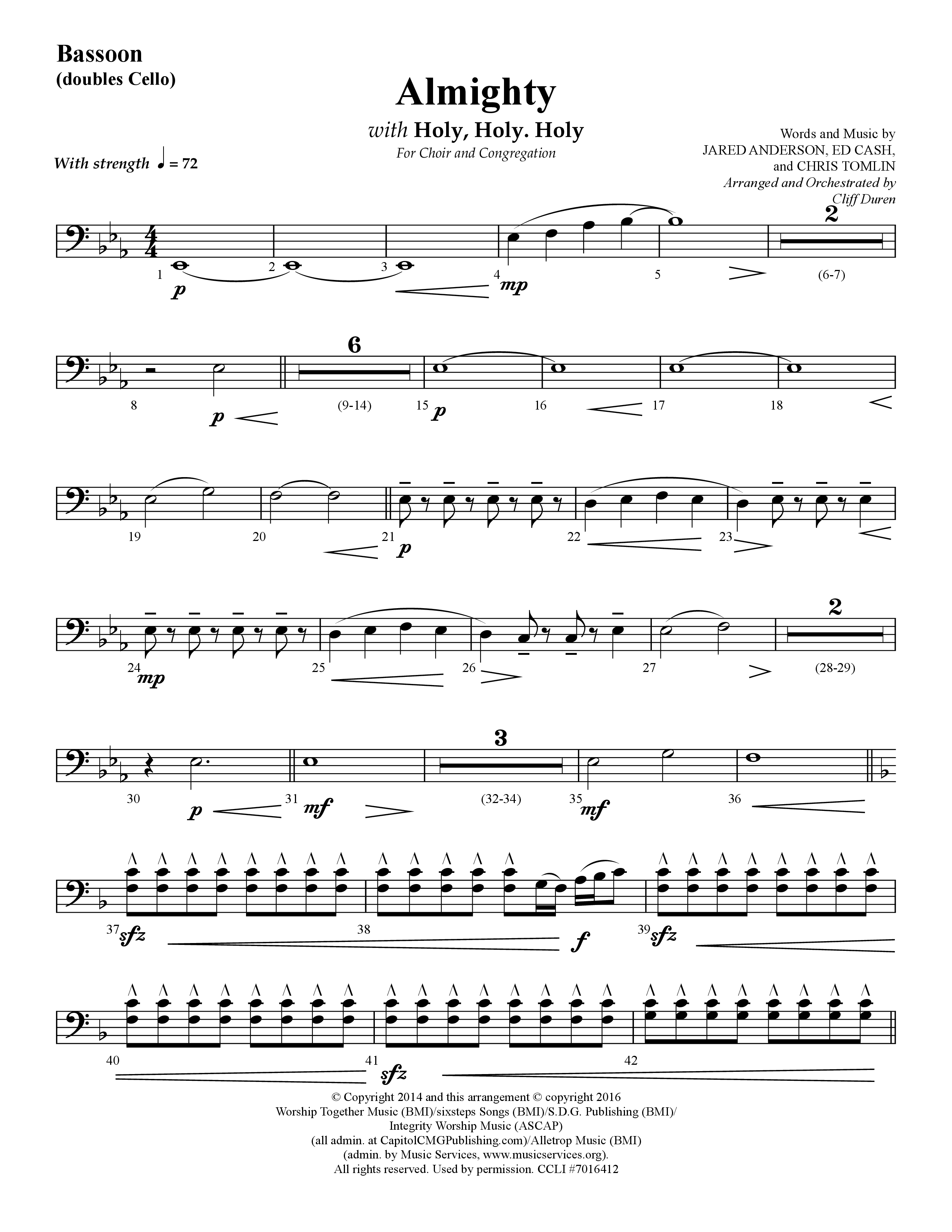 Almighty with Holy Holy Holy (Choral Anthem SATB) Bassoon (Lifeway Choral / Arr. Cliff Duren)