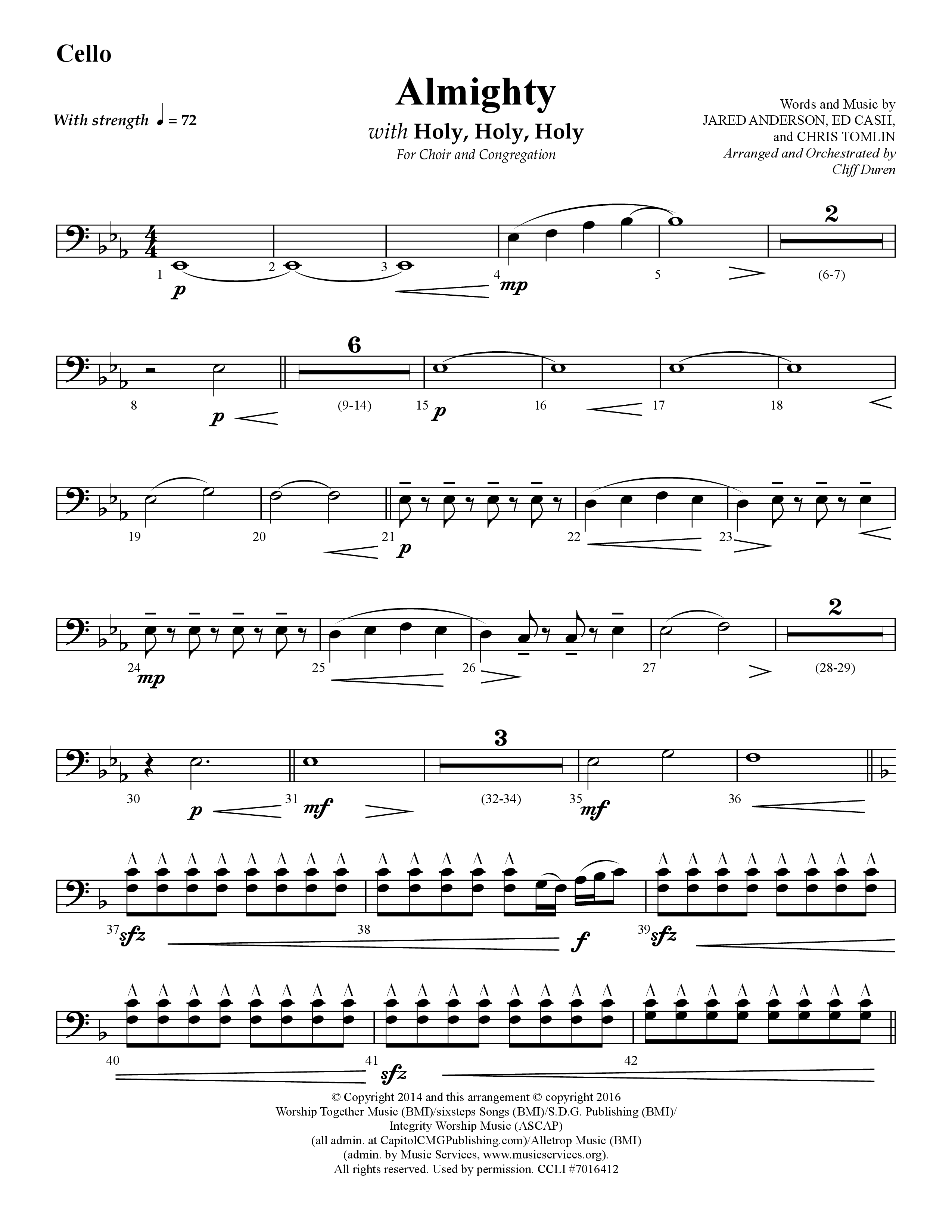 Almighty with Holy Holy Holy (Choral Anthem SATB) Cello (Lifeway Choral / Arr. Cliff Duren)