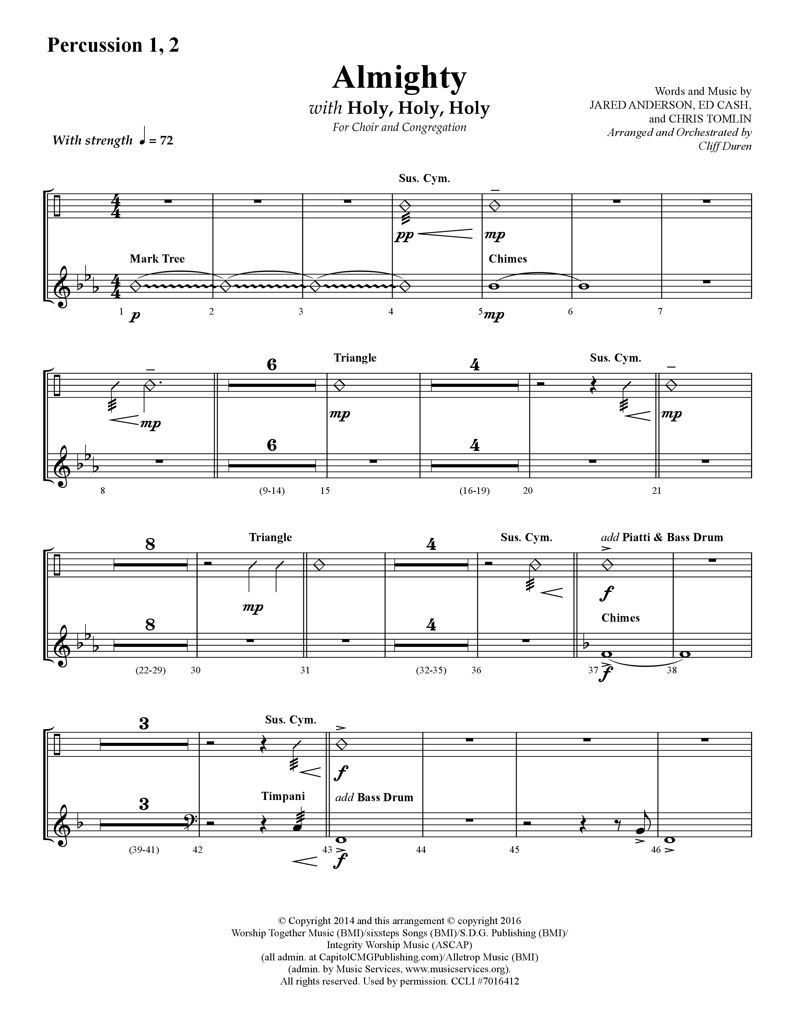 Almighty with Holy Holy Holy (Choral Anthem SATB) Percussion 1/2 (Lifeway Choral / Arr. Cliff Duren)