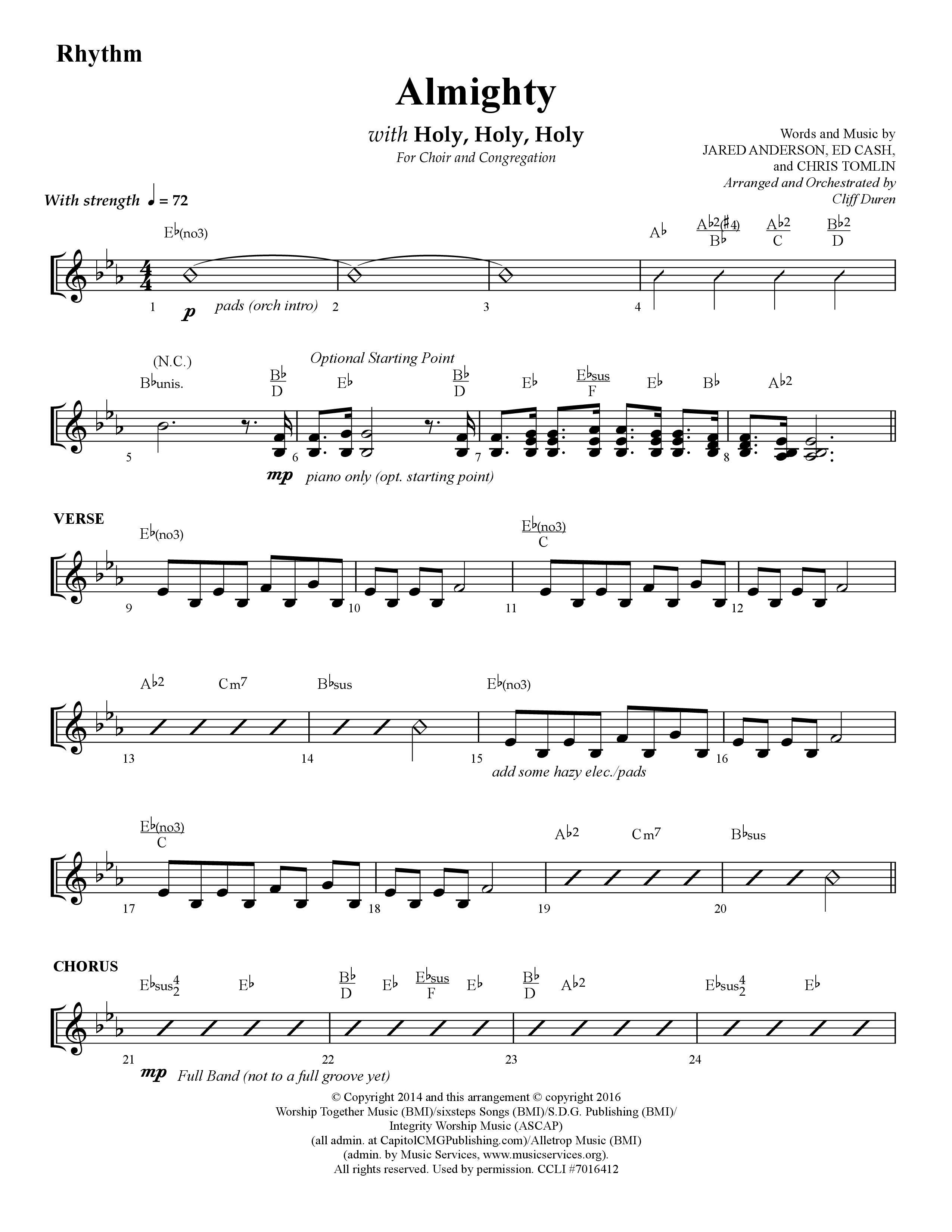 Almighty with Holy Holy Holy (Choral Anthem SATB) Rhythm Chart (Lifeway Choral / Arr. Cliff Duren)