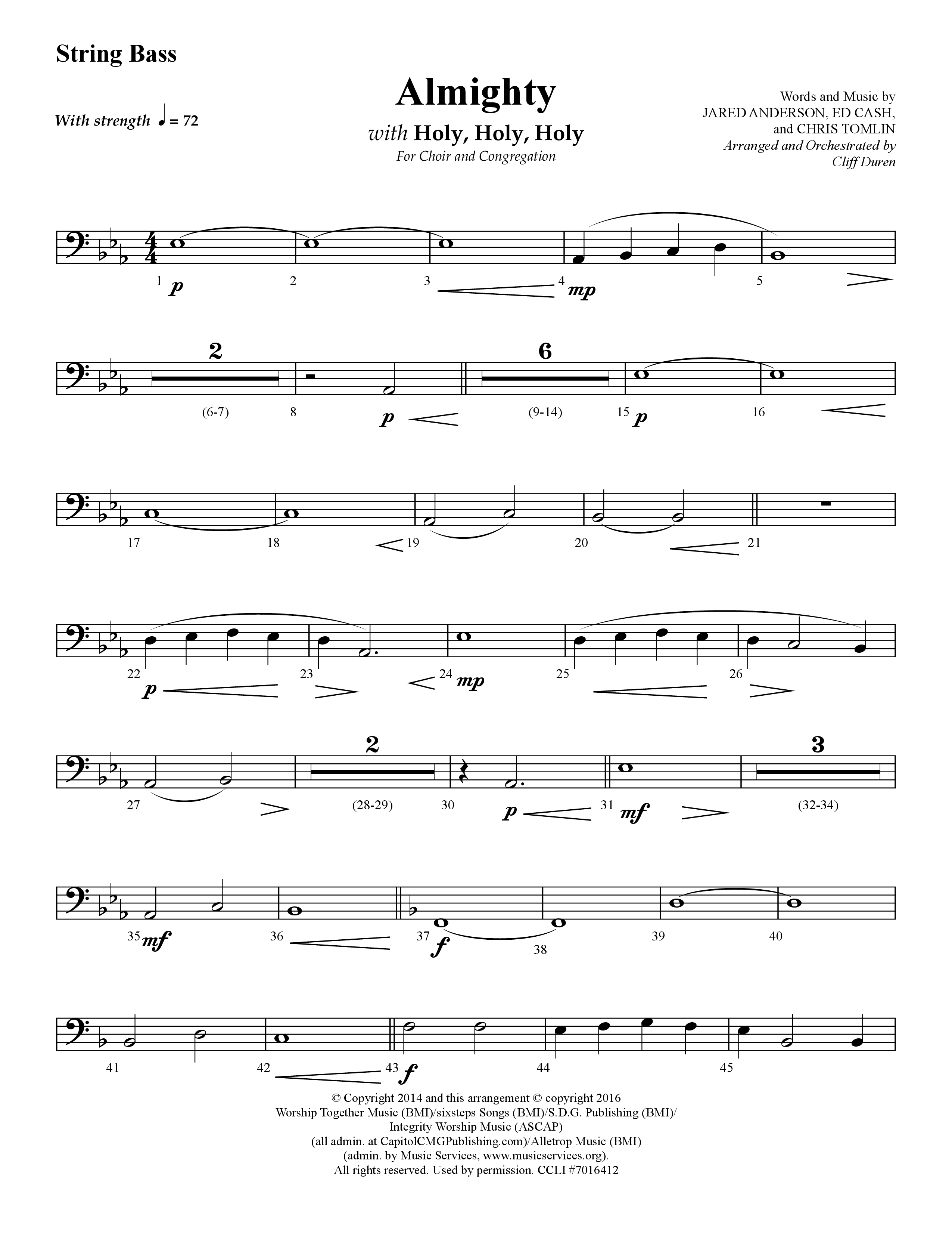Almighty with Holy Holy Holy (Choral Anthem SATB) String Bass (Lifeway Choral / Arr. Cliff Duren)