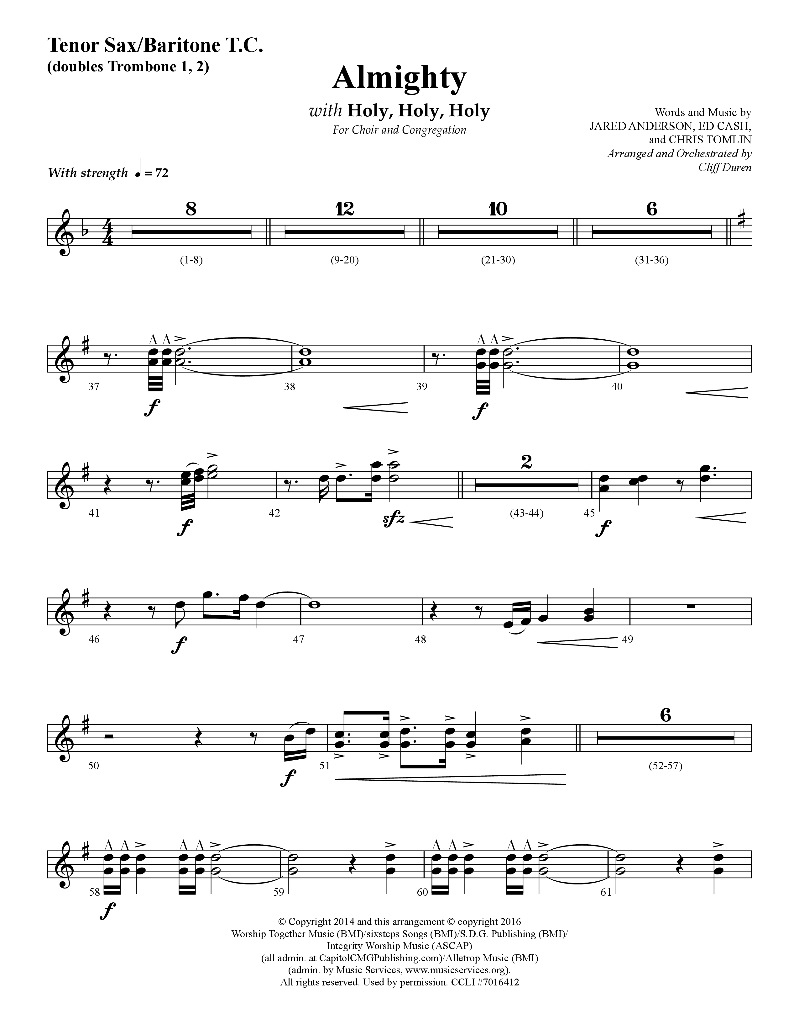 Almighty with Holy Holy Holy (Choral Anthem SATB) Tenor Sax/Baritone T.C. (Lifeway Choral / Arr. Cliff Duren)