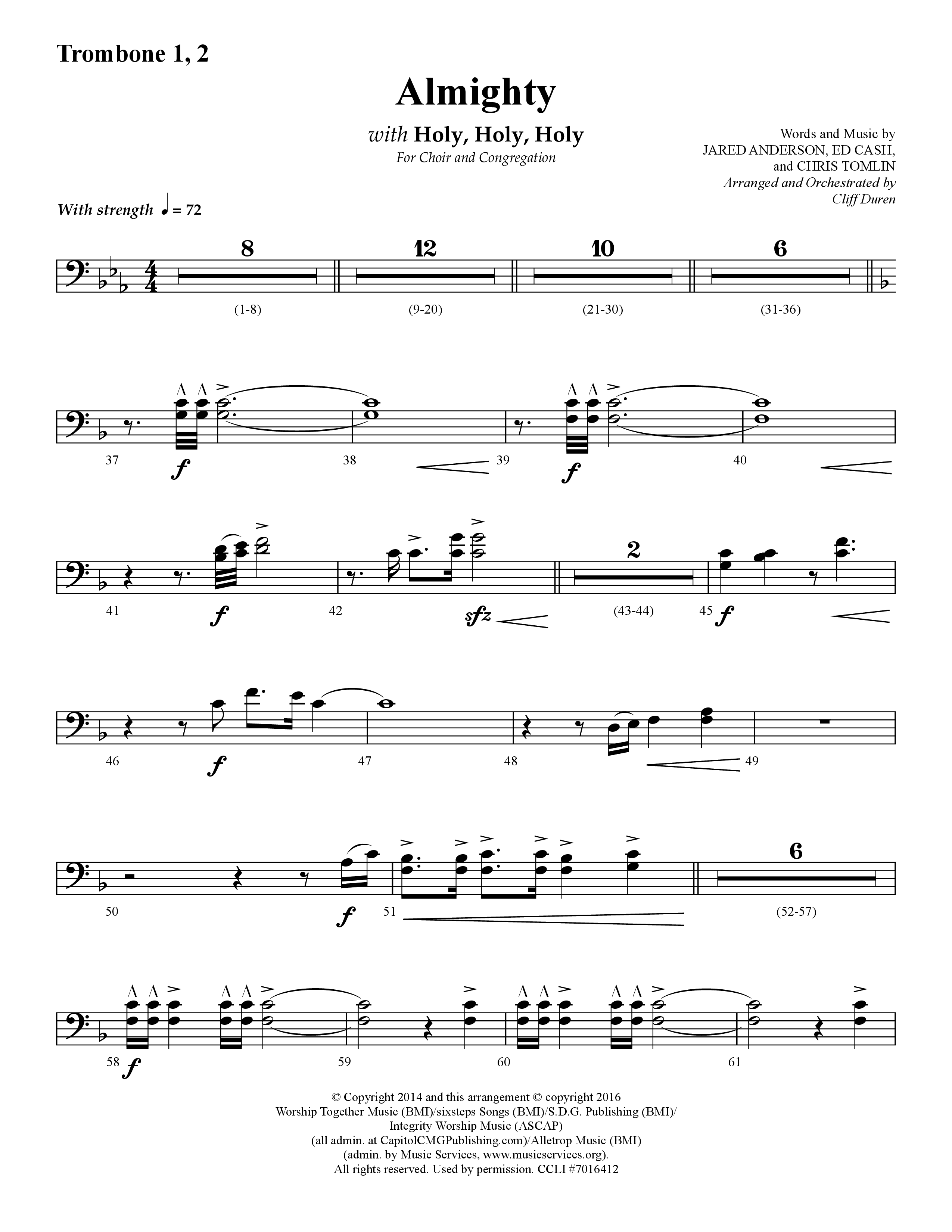 Almighty with Holy Holy Holy (Choral Anthem SATB) Trombone 1/2 (Lifeway Choral / Arr. Cliff Duren)