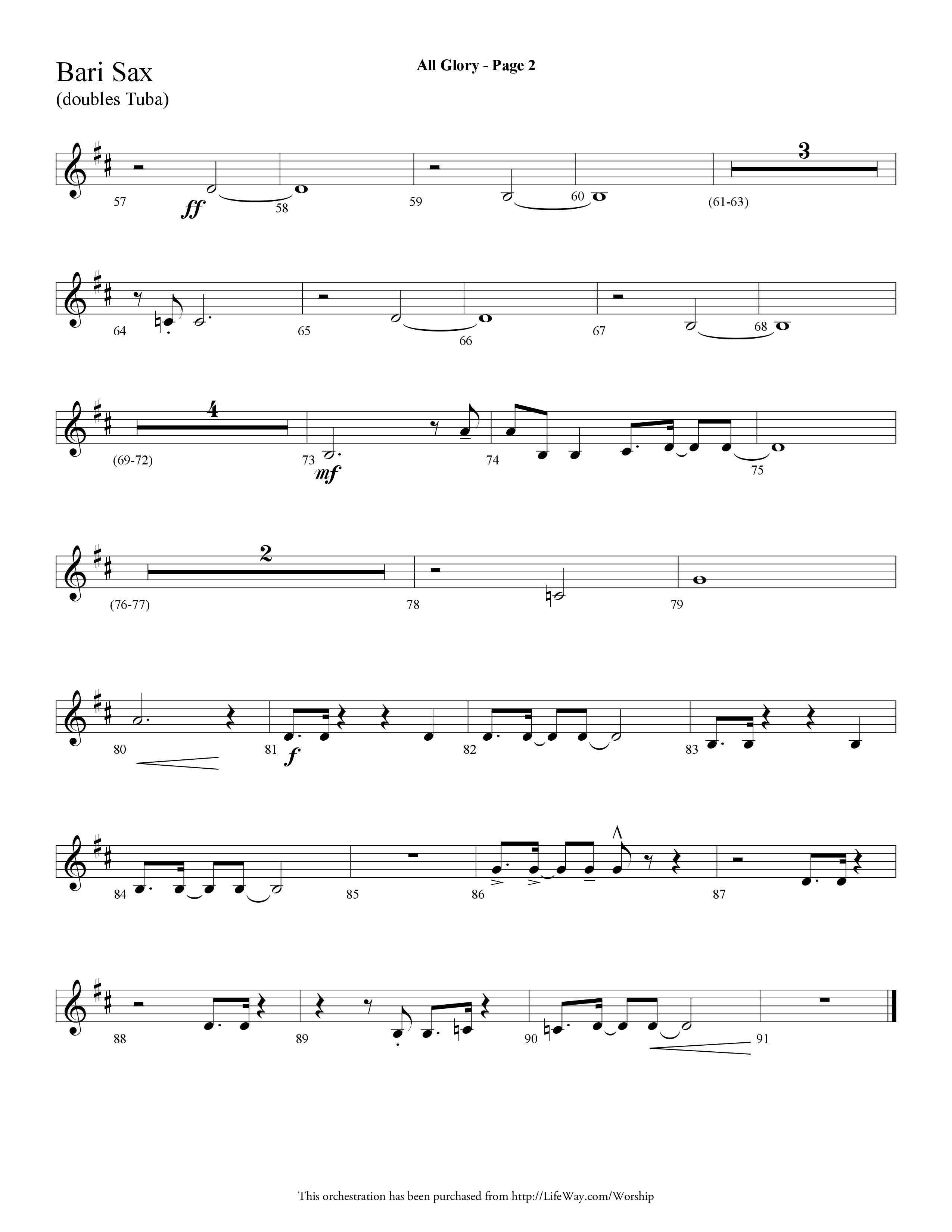 All Glory (Choral Anthem SATB) Bari Sax (Lifeway Choral / Arr. Dave Williamson)
