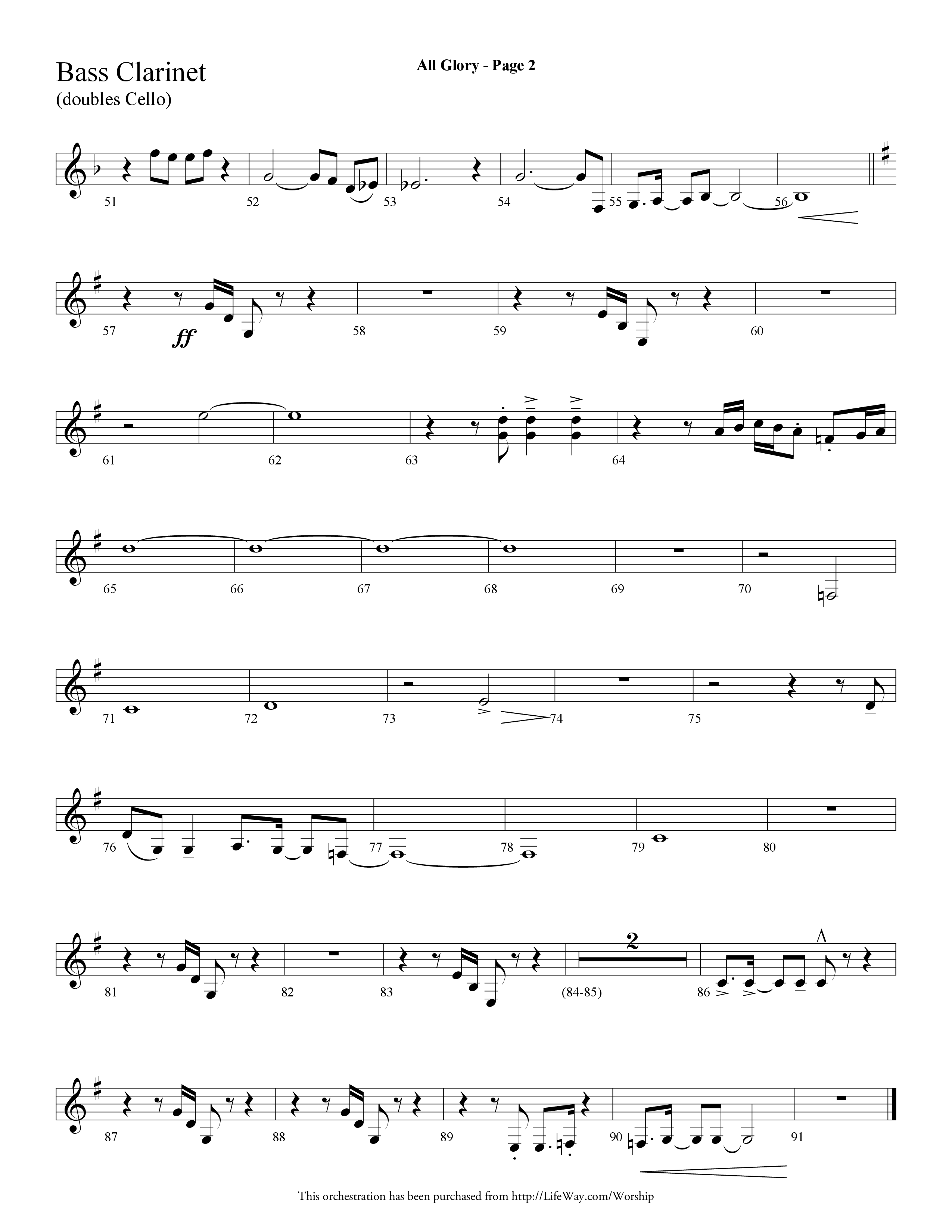 All Glory (Choral Anthem SATB) Bass Clarinet (Lifeway Choral / Arr. Dave Williamson)