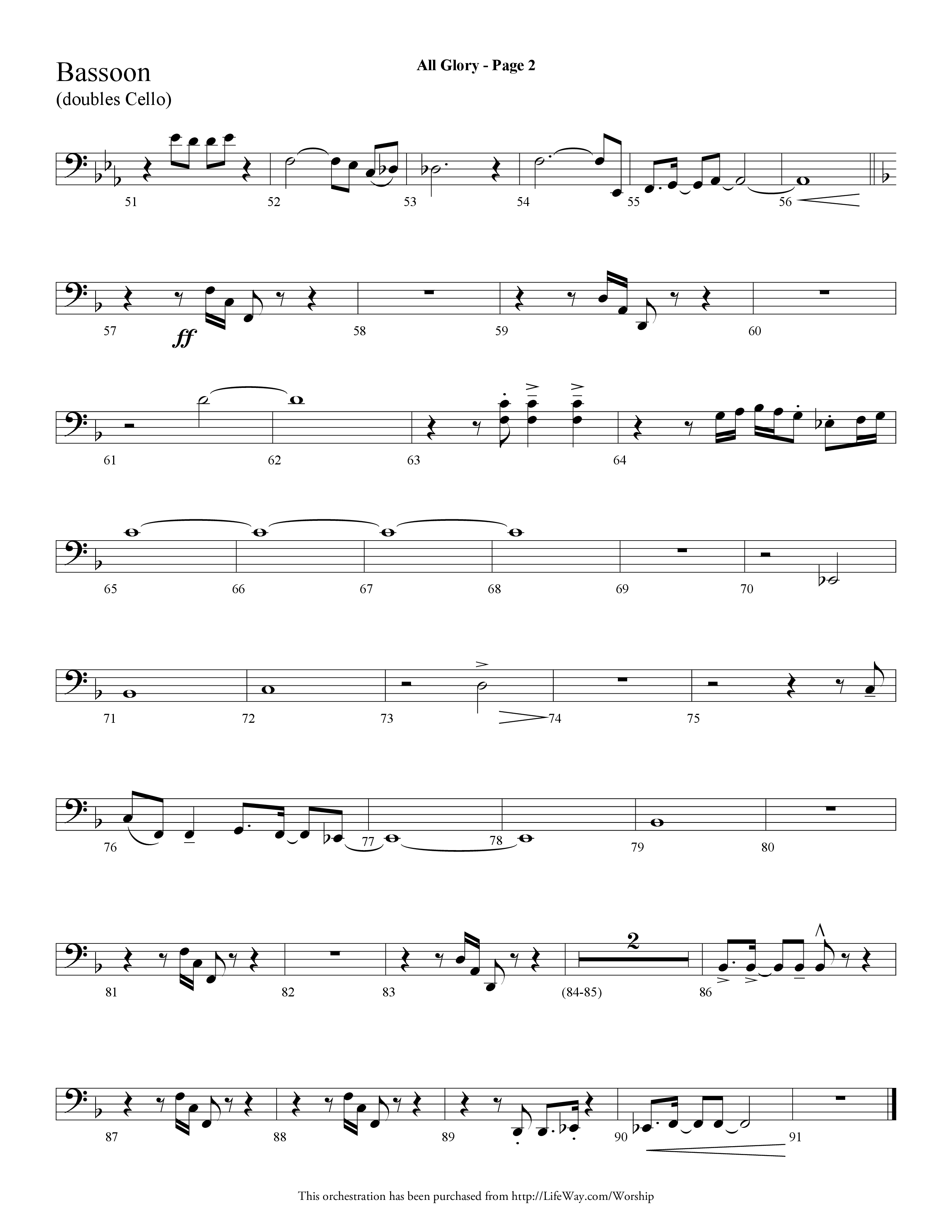 All Glory (Choral Anthem SATB) Bassoon (Lifeway Choral / Arr. Dave Williamson)
