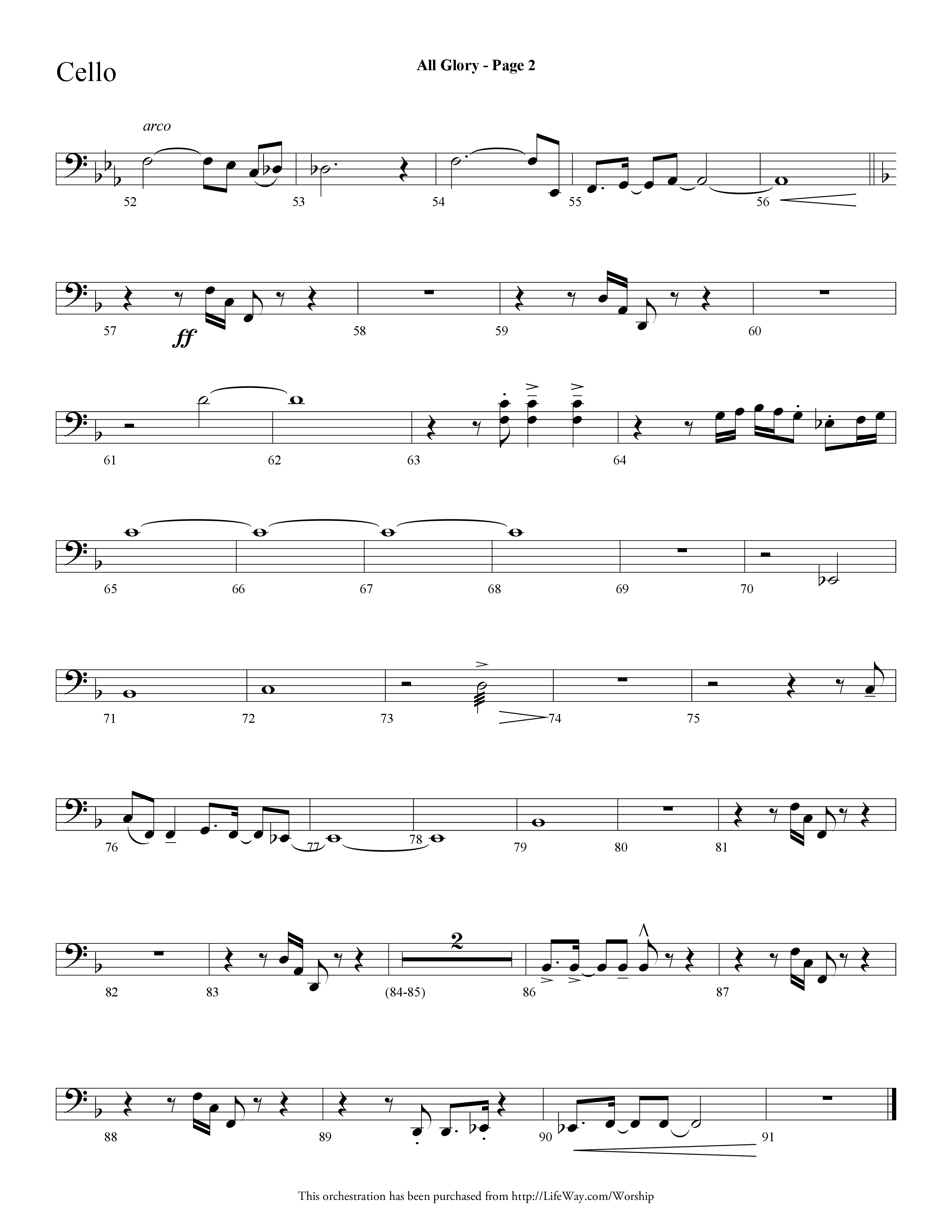 All Glory (Choral Anthem SATB) Cello (Lifeway Choral / Arr. Dave Williamson)